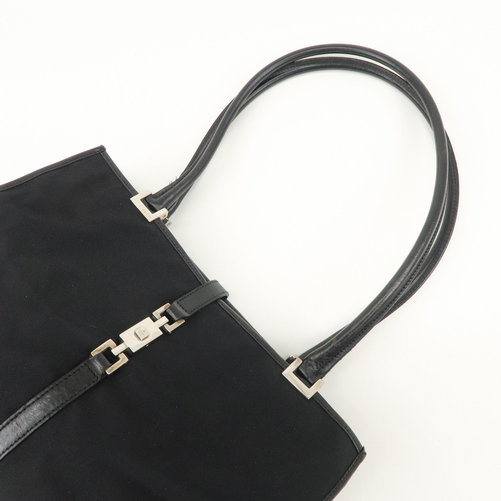 GUCCI Jackie Canvas Leather Tote Bag Shoulder Bag Black 002.1073 Used