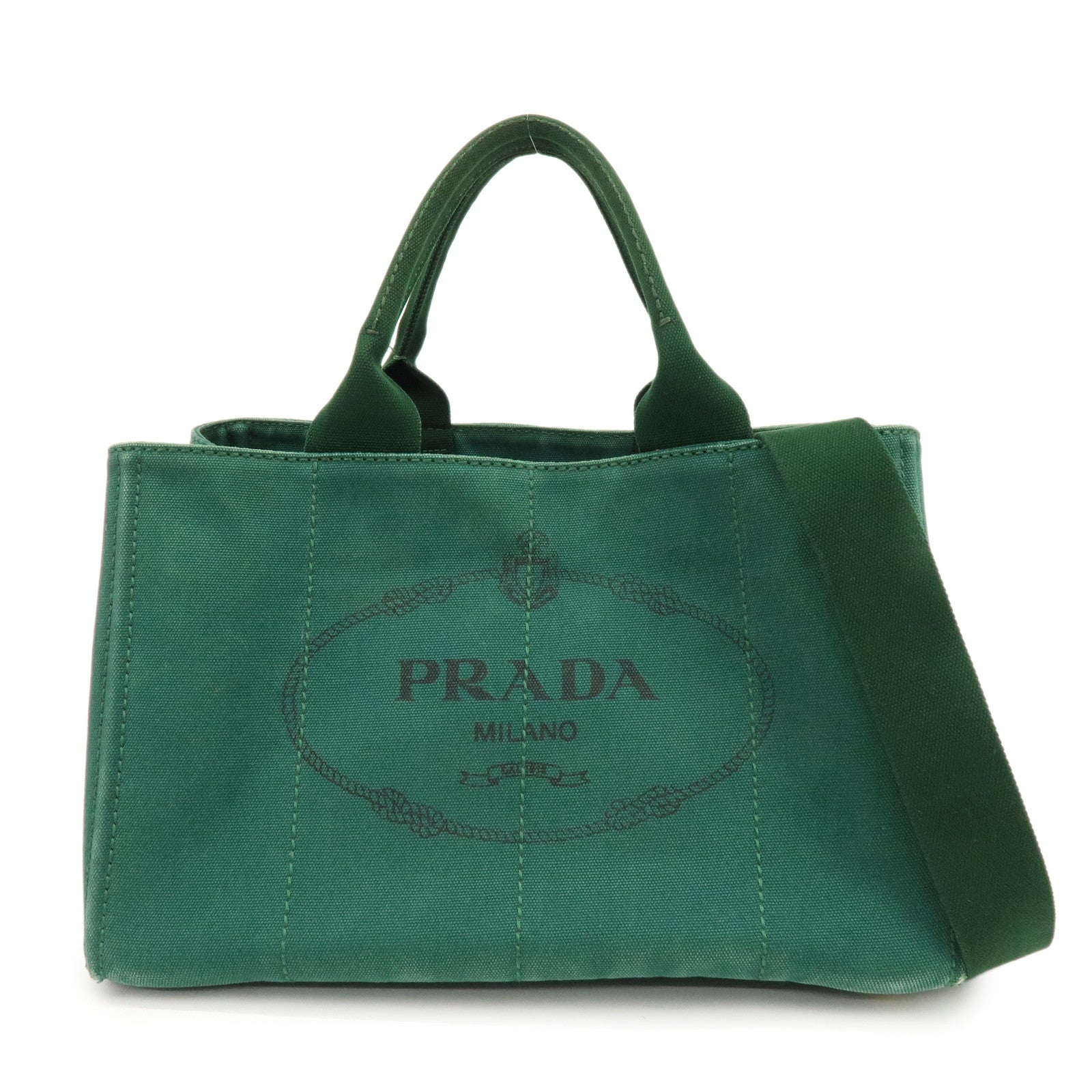 PRADA Triangle Logo Canapa Canvas 2Way Bag Shoulder Hand Bag Green