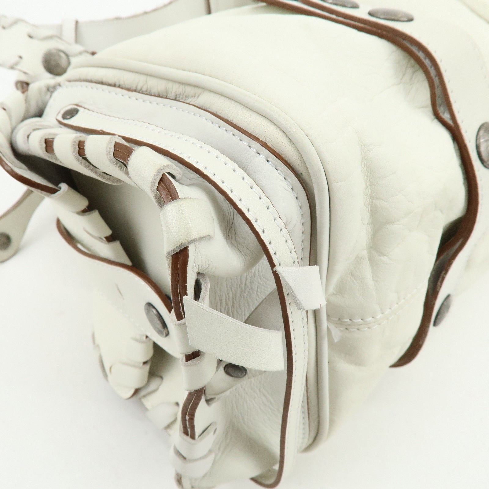 Chloe Silverado Leather Shoulder Bag Boston Bag Hand Bag White