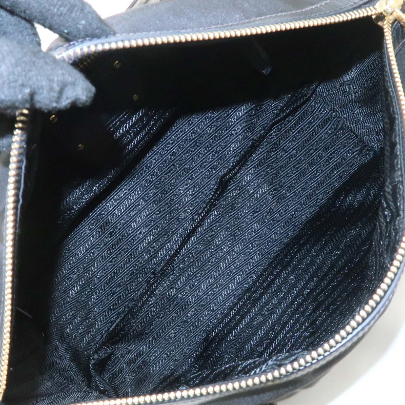 PPRADA Logo Nylon Leather Boston Bag Hand Bag Black Gold HDW Used