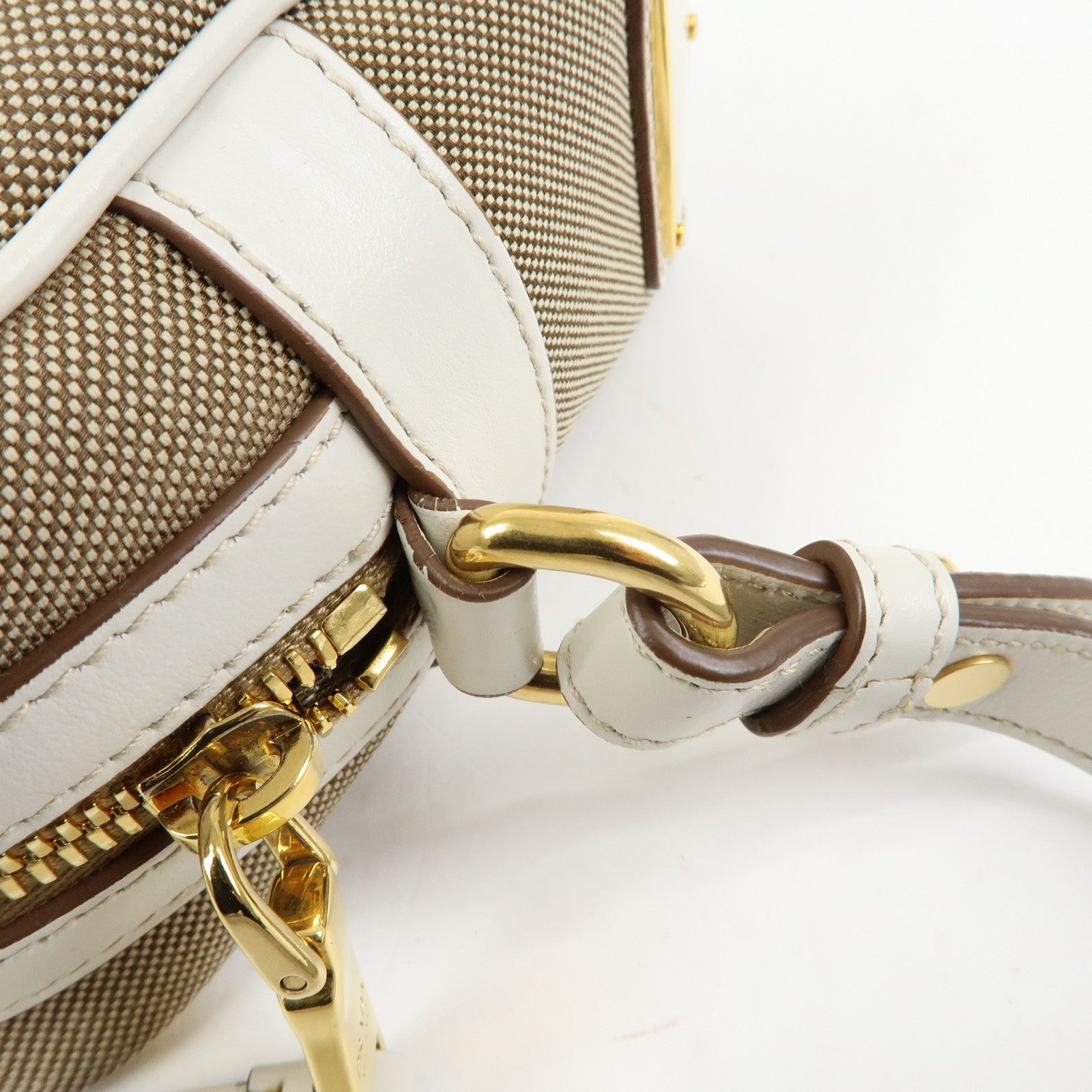 PRADA Logo Jacquard Leather Shoulder Bag Beige White 1BH089