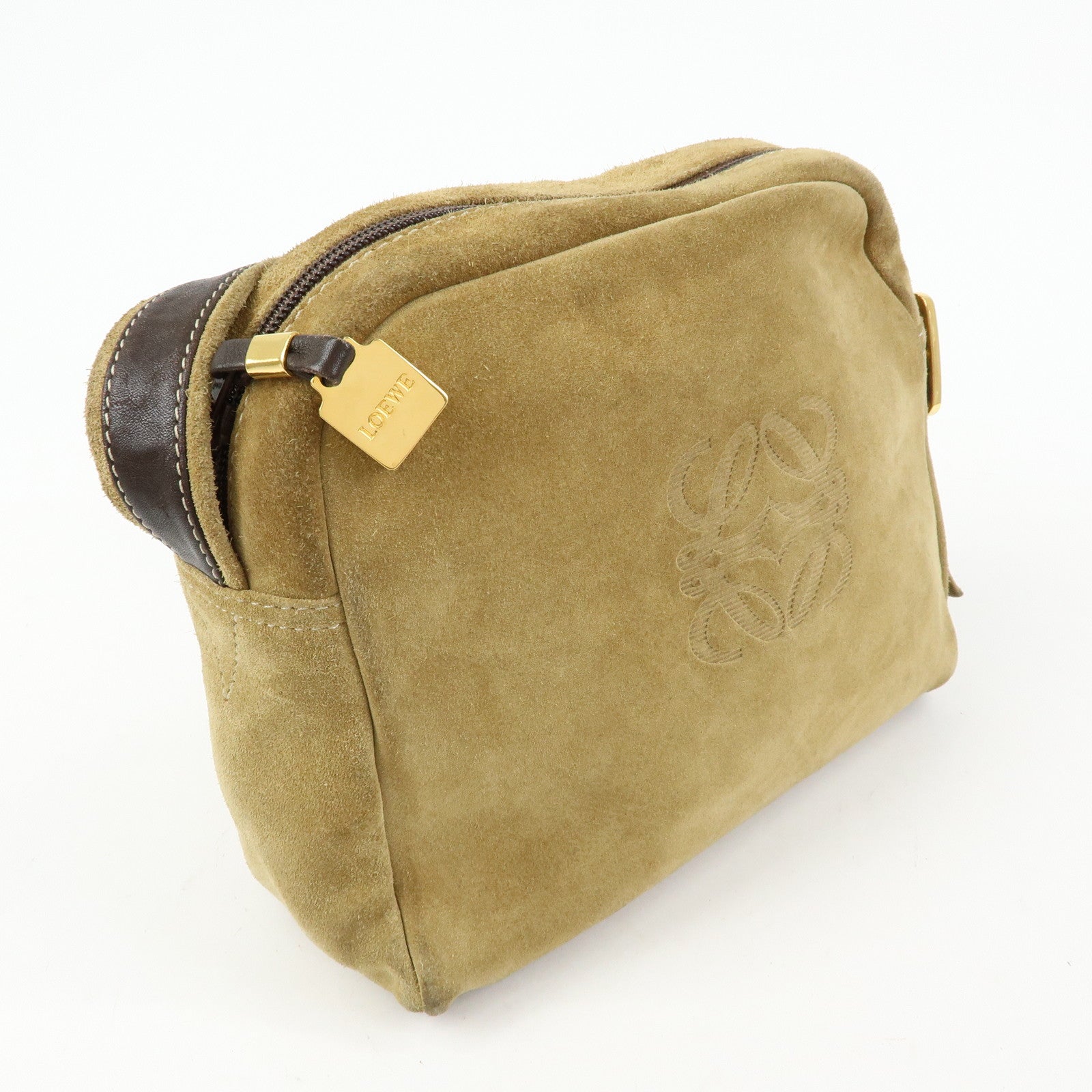 LOEWE Anagram Suede Leather Shoulder Bag Crossbody Bag Beige