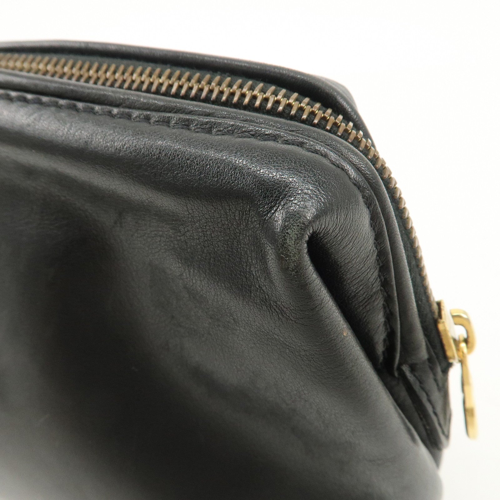 CELINE Logo Leather Pouch Cosmetic Pouch Black Used