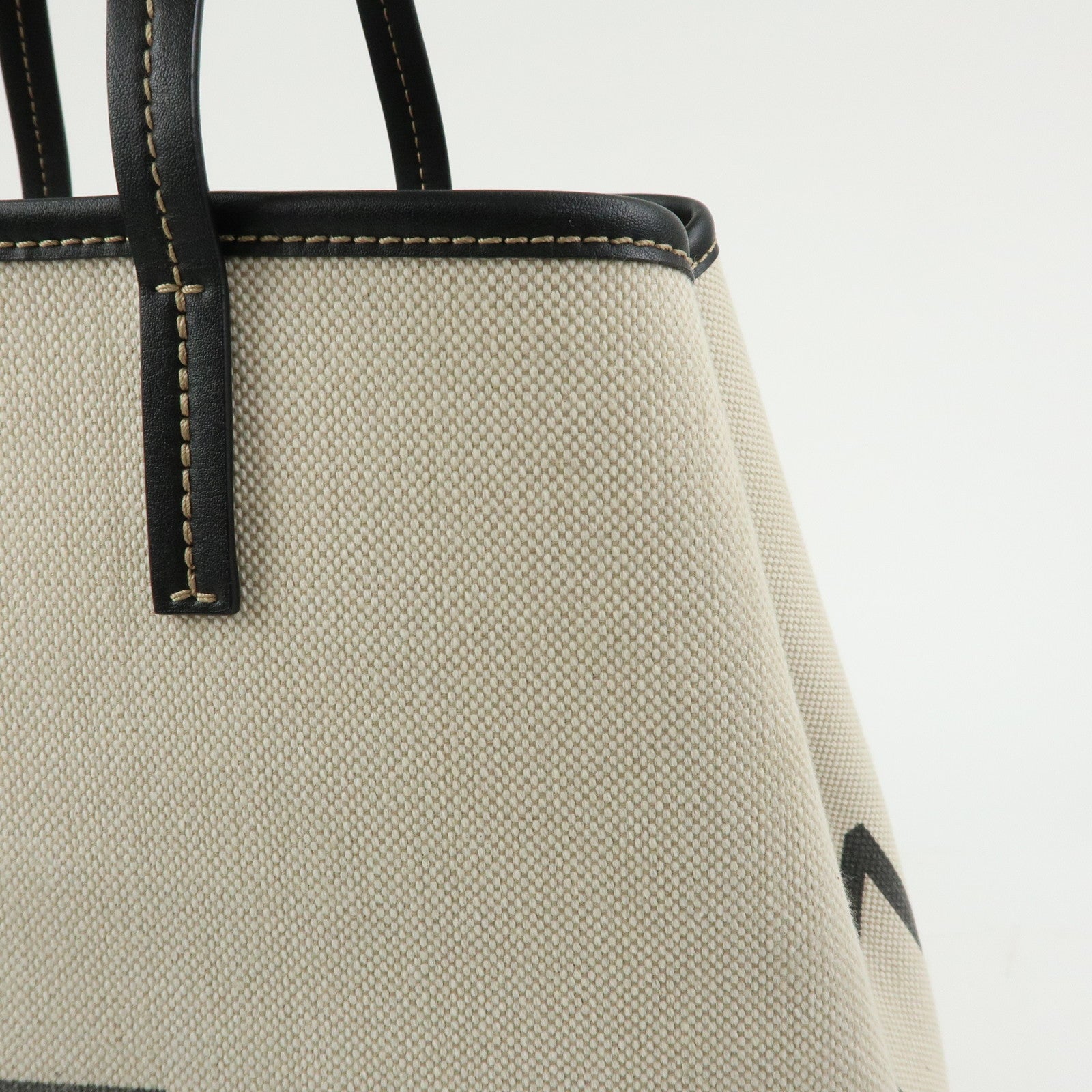 STELLA MCCARTNEY Leather Canvas Tote Bag Shoulder Bag Ecru Black