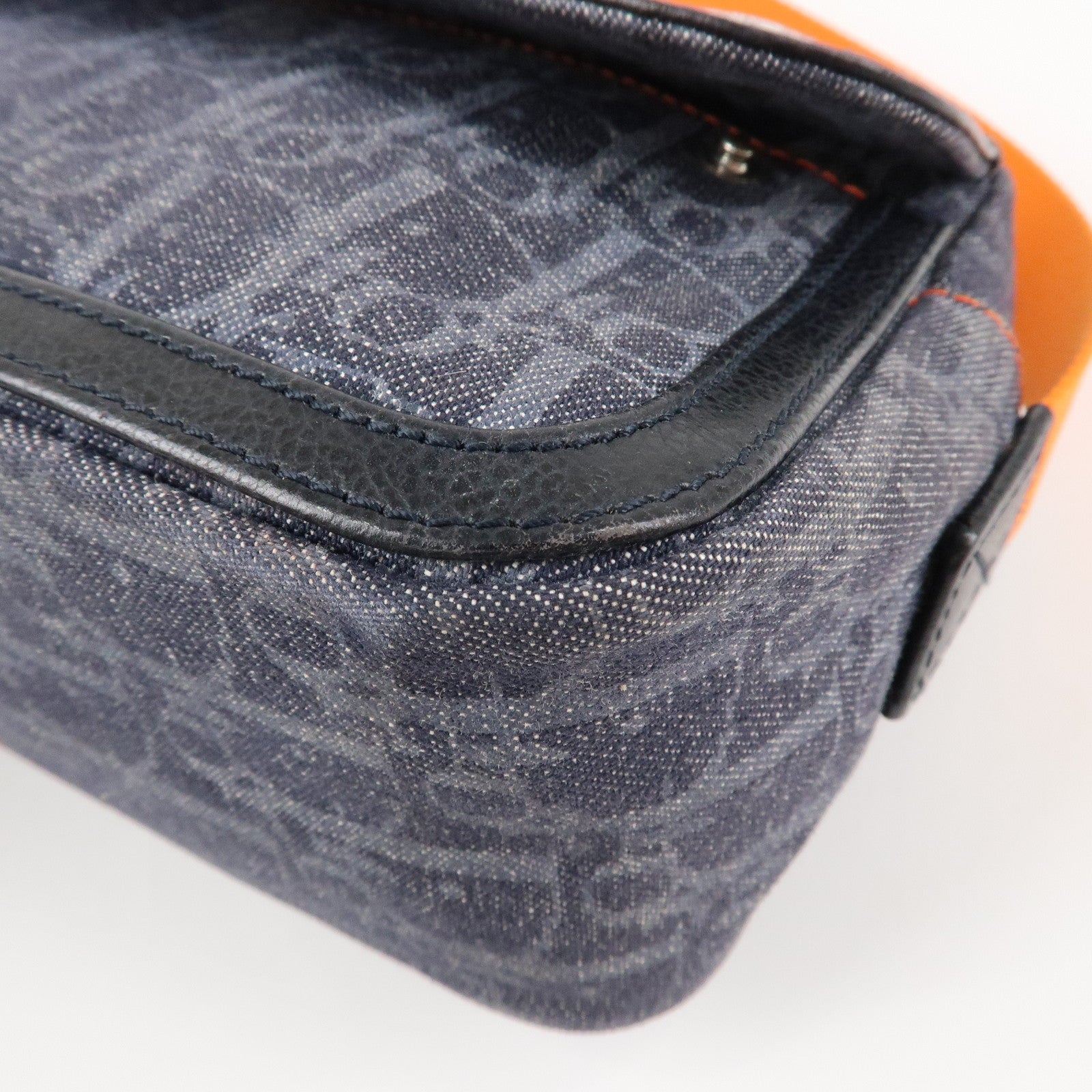 Christian Dior Flight Line Trotter Denim Leather Shoulder Bag Indigo Blue Orange Used