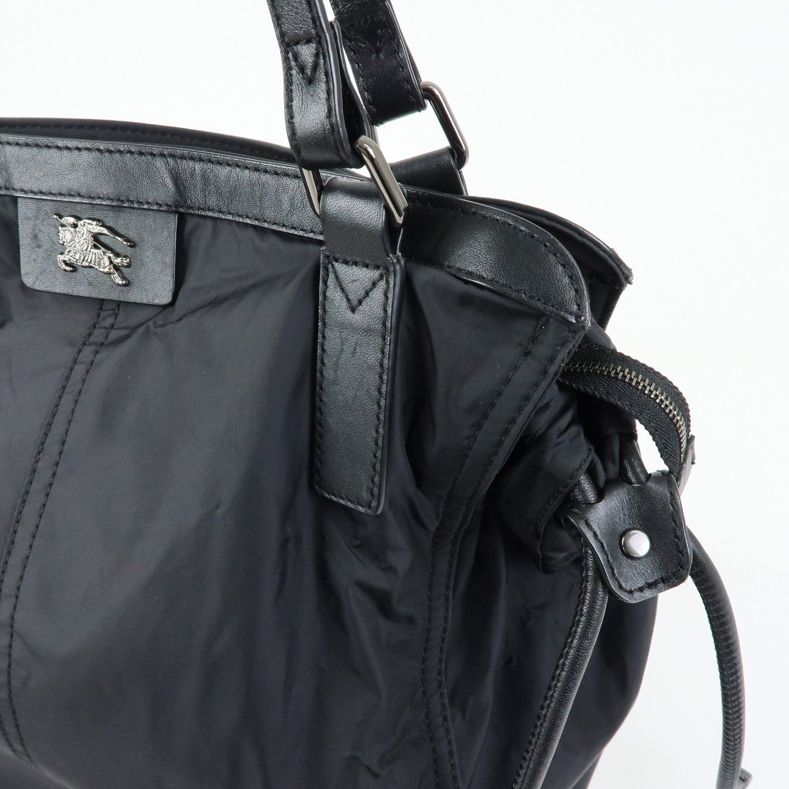 BURBERRY Nylon Leather Tote Bag Shoulder Bag Black
