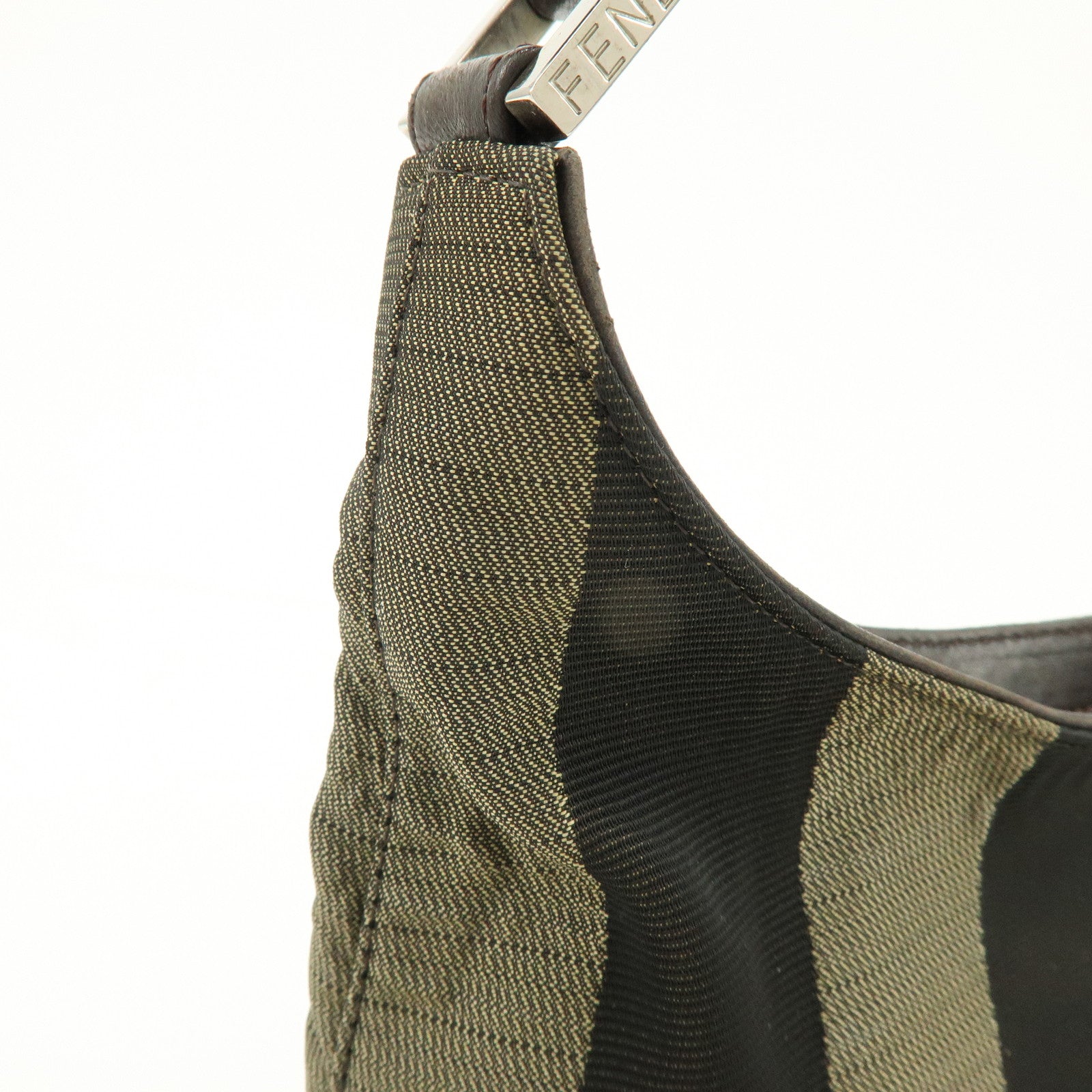FENDI Pequin Canvas Leather Shoulder Hand Bag Khaki Black 26709