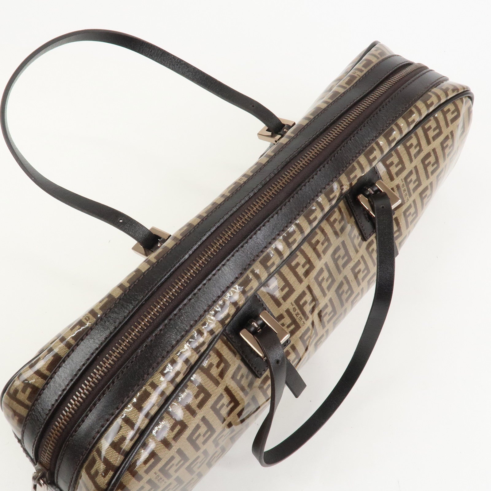 FENDI Zucchino PVC Leather Shoulder Bag Hand Bag Brown 8BL006