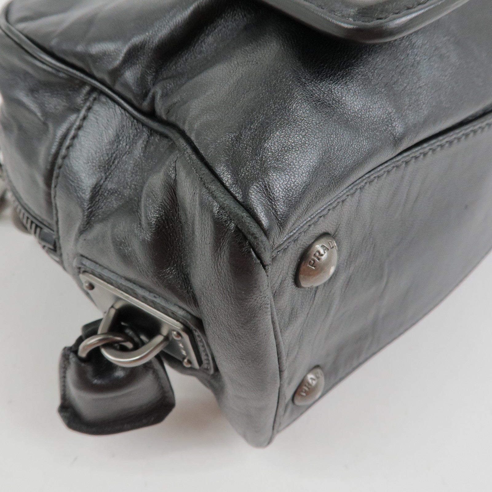 PRADA Leather Boston Bag Hand Bag Black BL0758