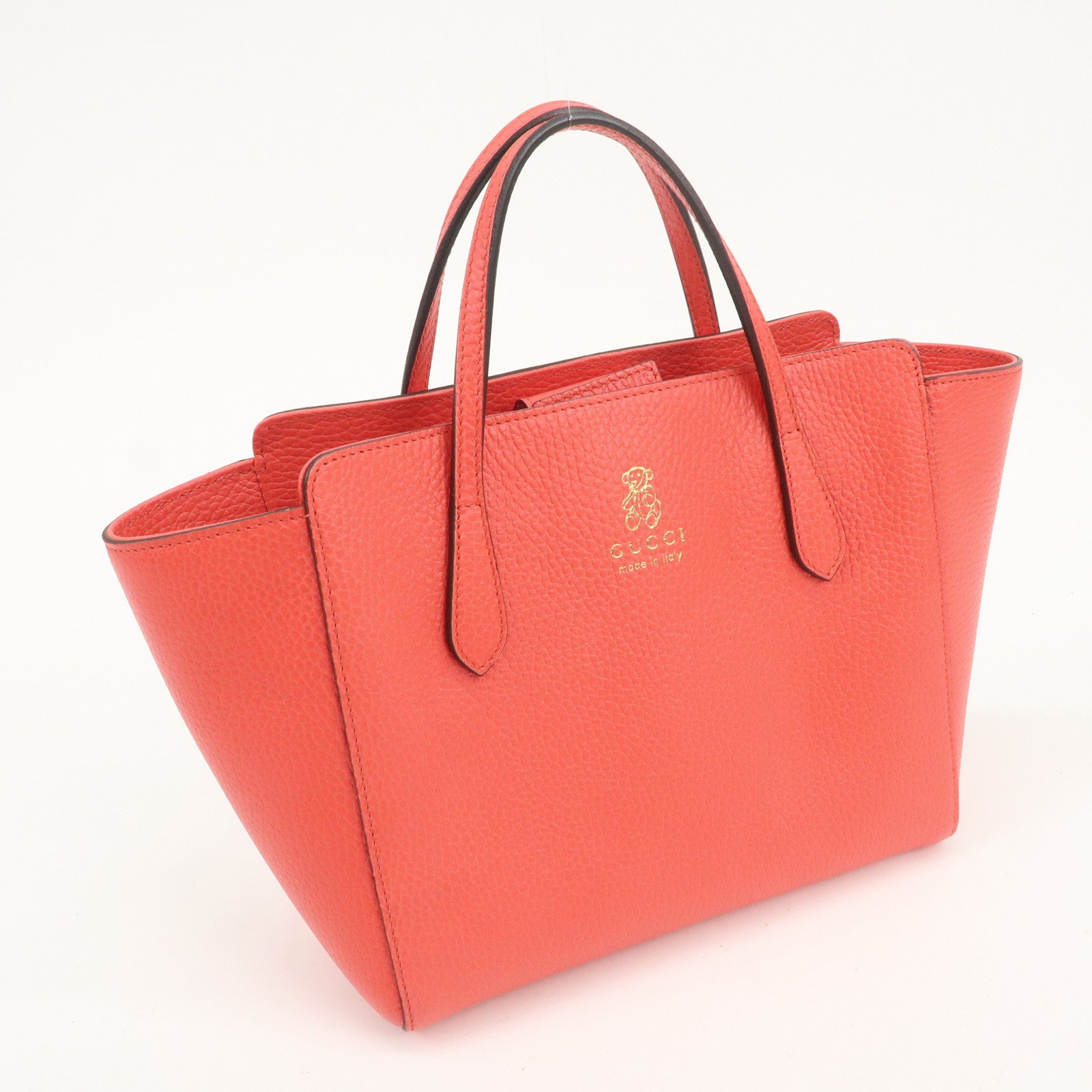 GUCCI Childrens Leather Swing Mini Tote Bag Teddy bear Coral 355640
