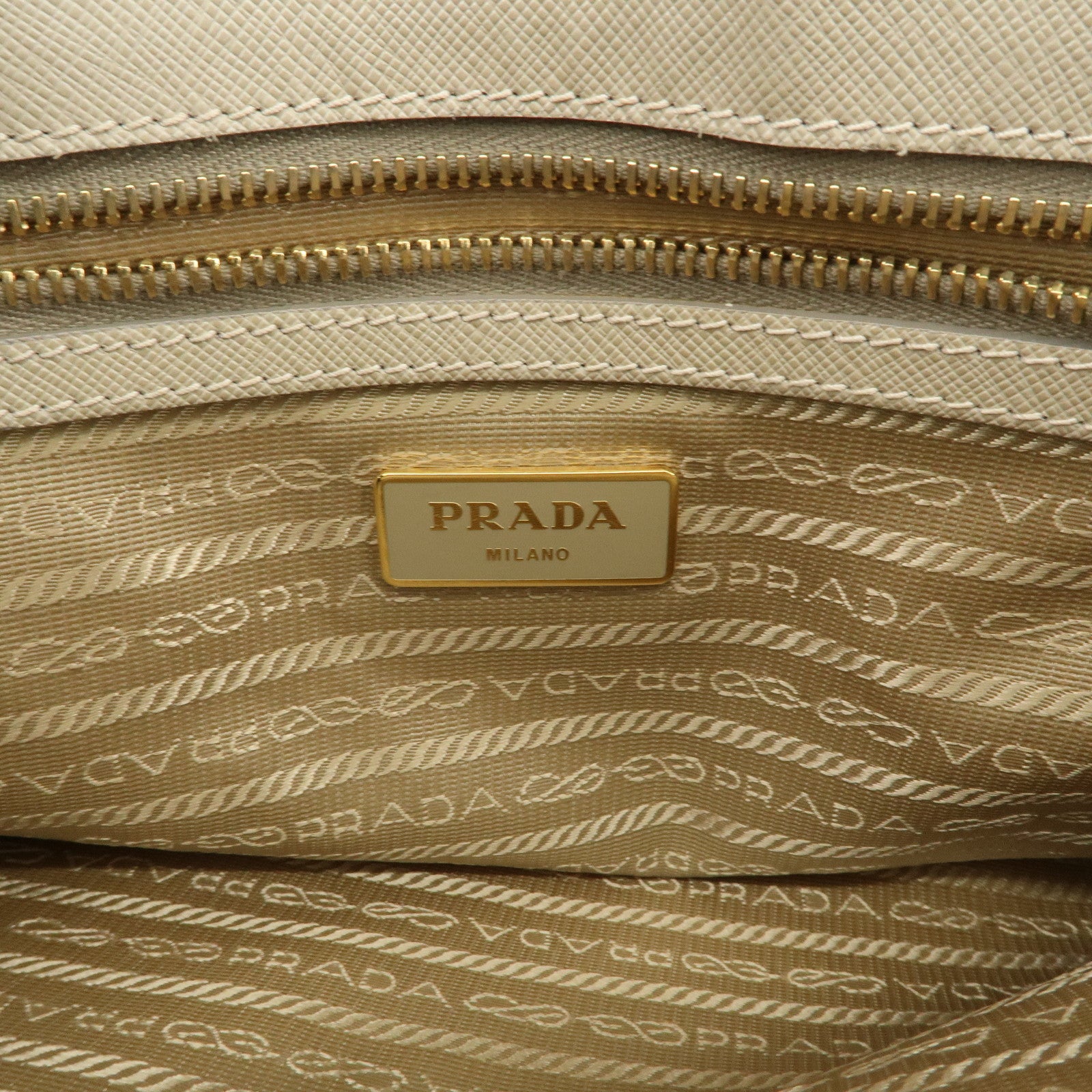PRADA Triangle Logo Leather 2Way Bag Hand Bag Beige Gold Hardware Used
