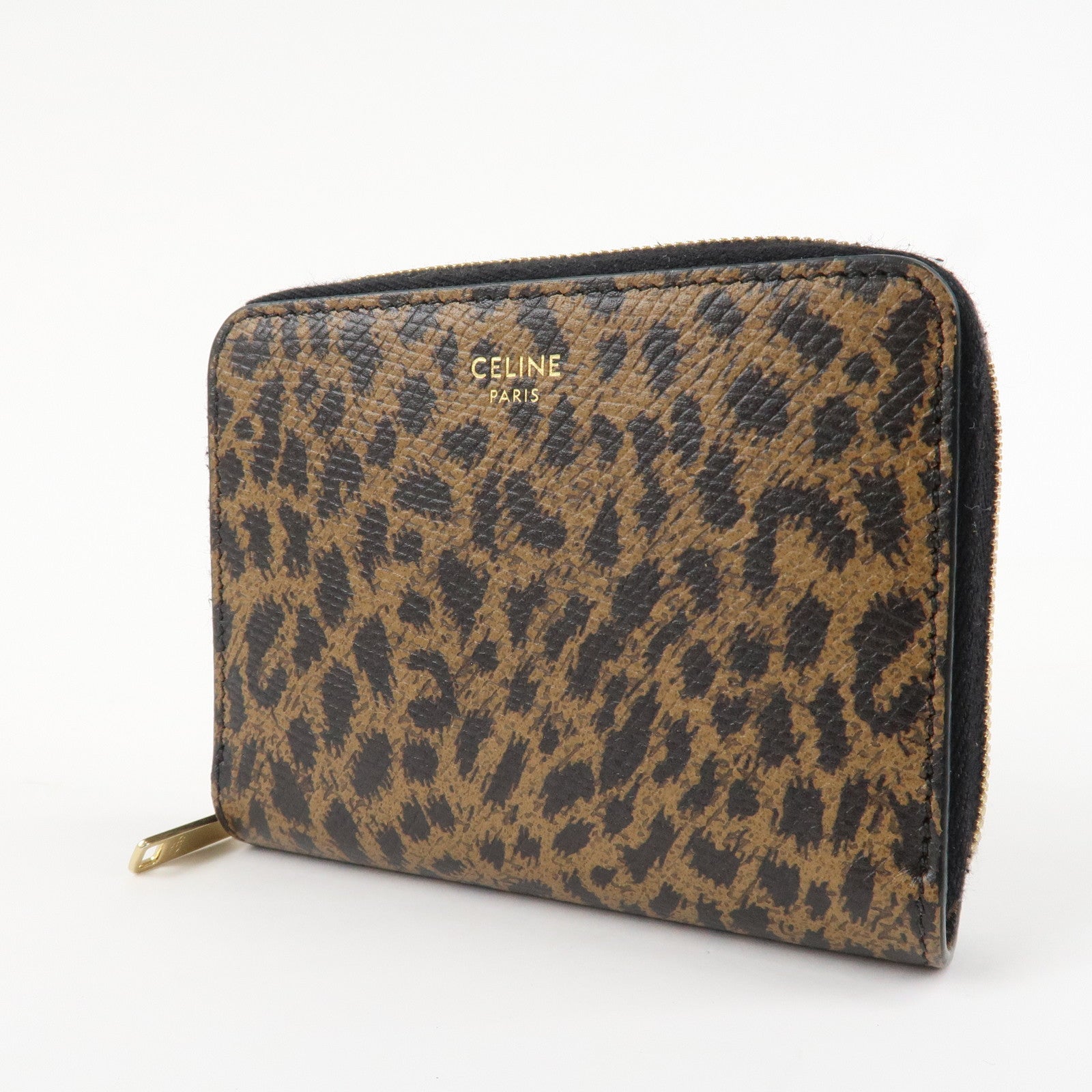 CELINE Leather Round Zippy Compact Wallet Brown Used