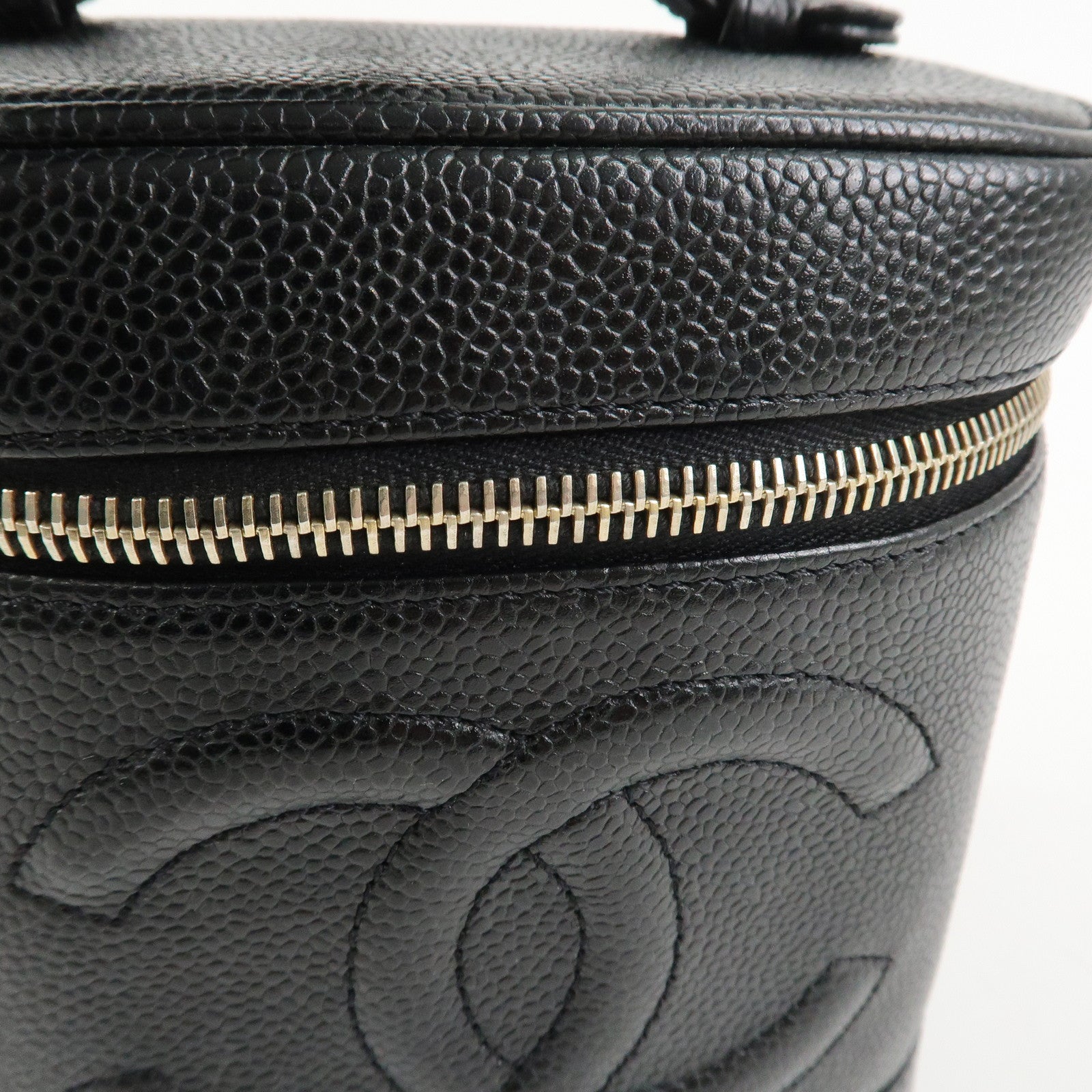 CHANEL COCO Mark Caviaskin Vanity Bag Makeup Bag Hand Bag A01998