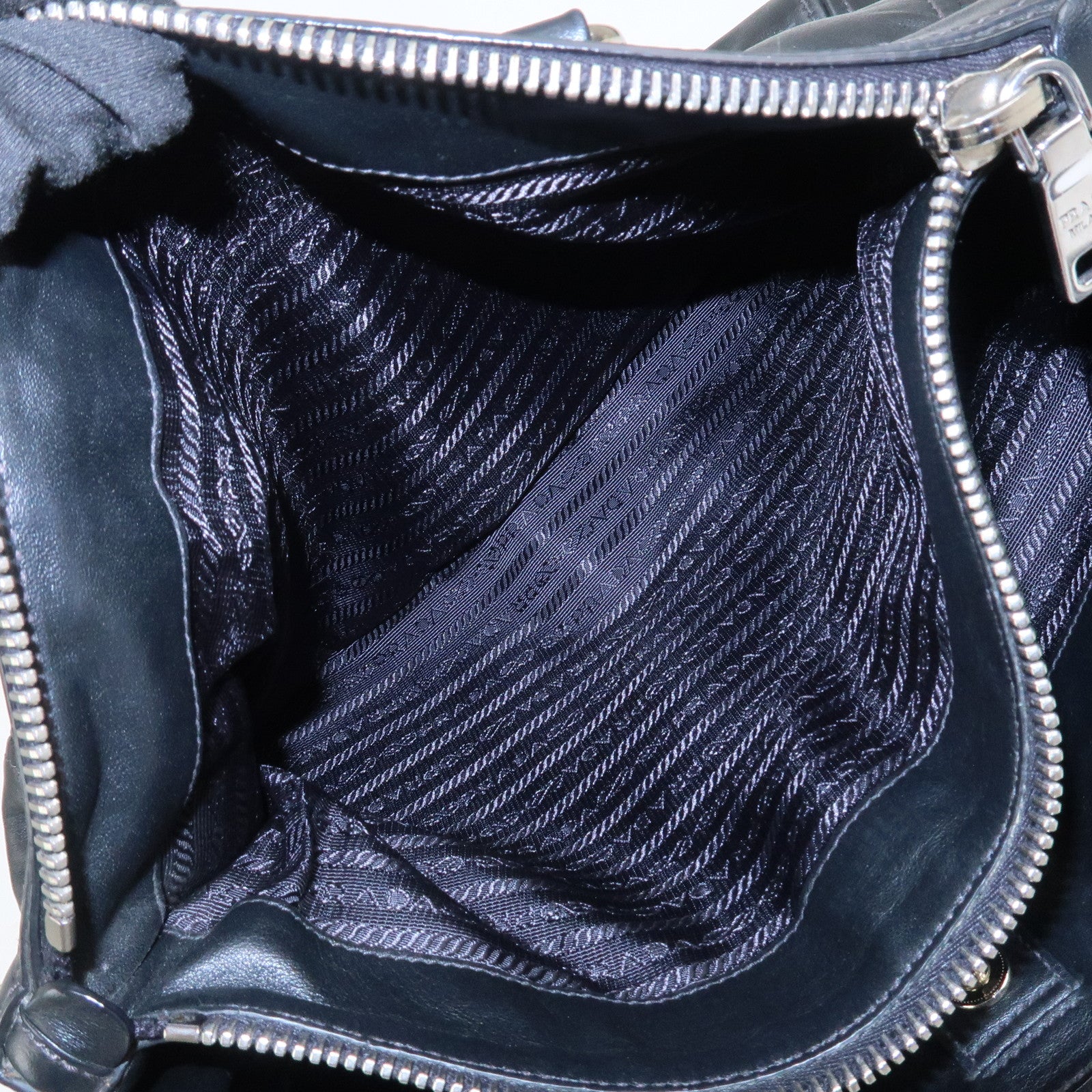 PRADA Logo Leather 2WAY Bag Hand Bag Shoulder Bag Black BN2866