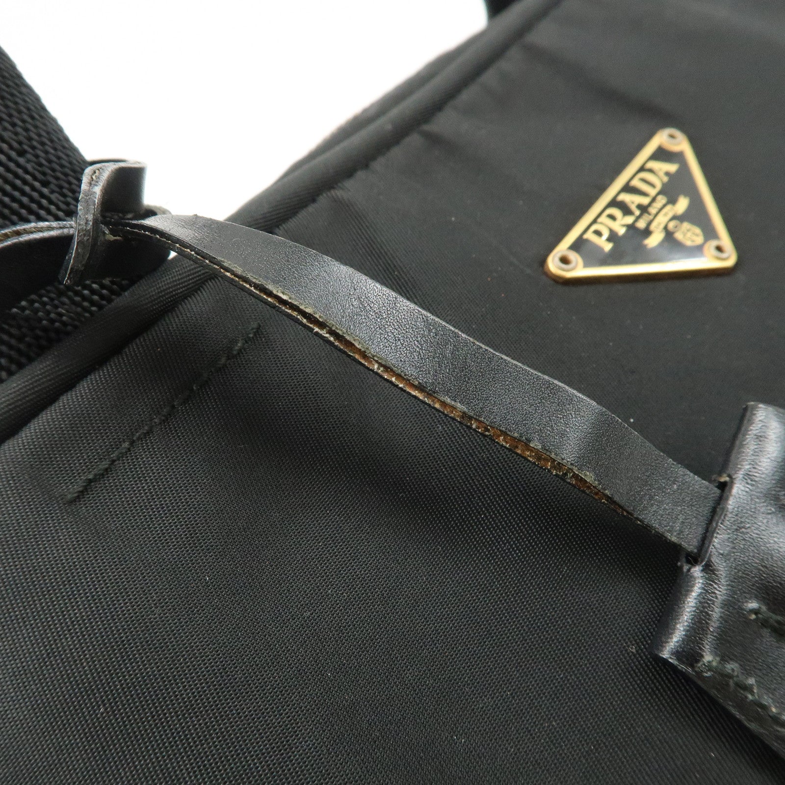 PRADA Triangle Logo Leather Nylon Hand Bag Shoulder Bag Black BR0141 Used