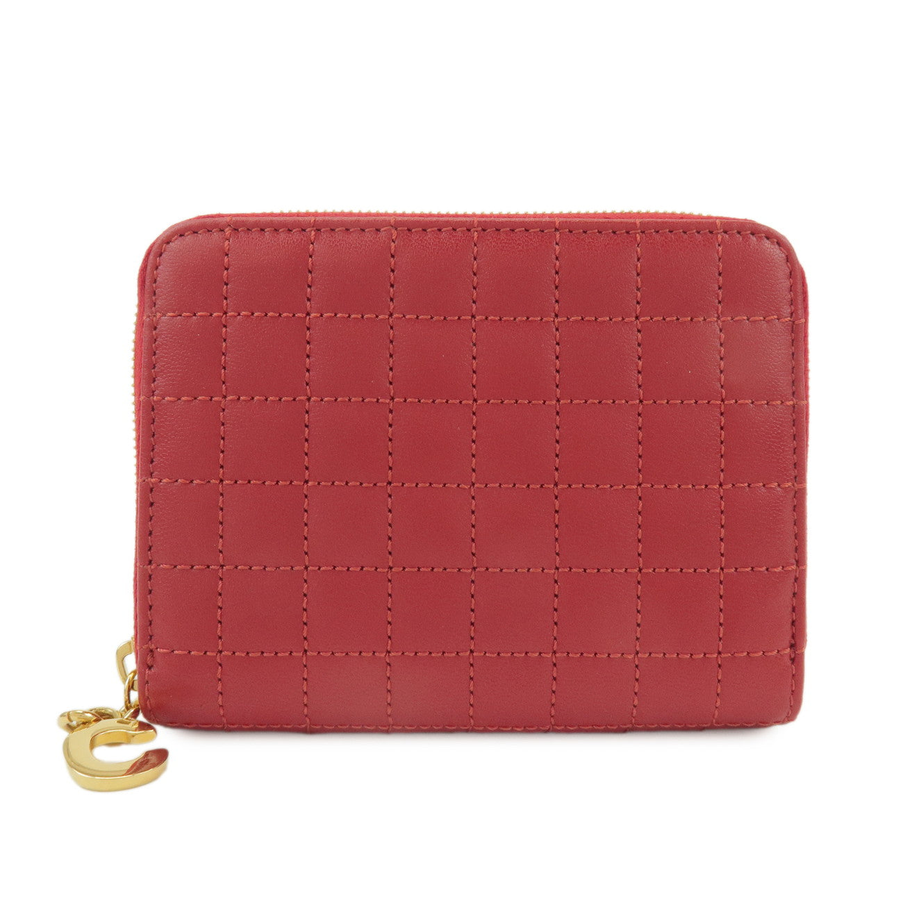CELINE Leather Compact Zippy Wallet Coin Case C-charm Red