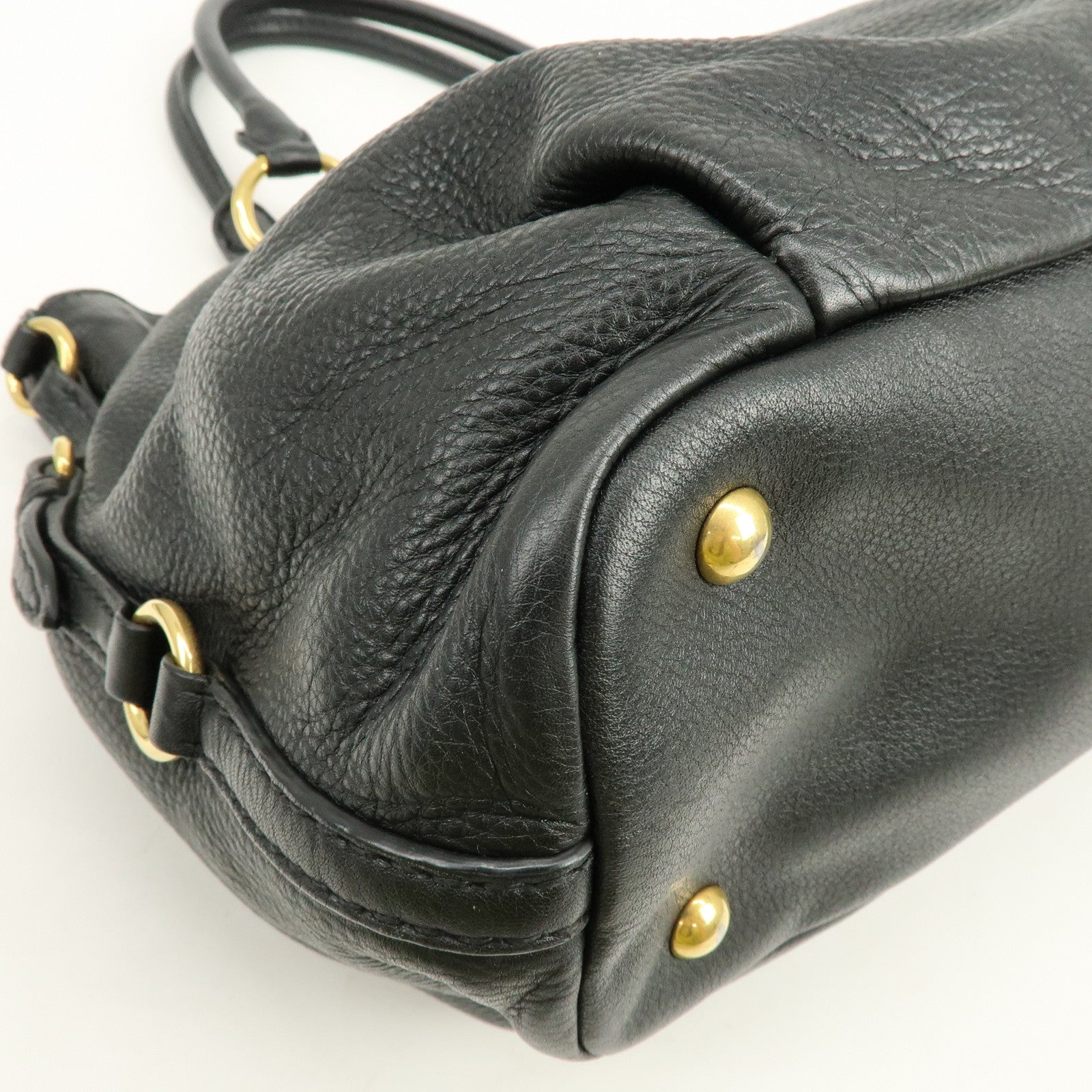 MIU MIU Logo Leather Tote Bag Shoulder Bag Black Gold