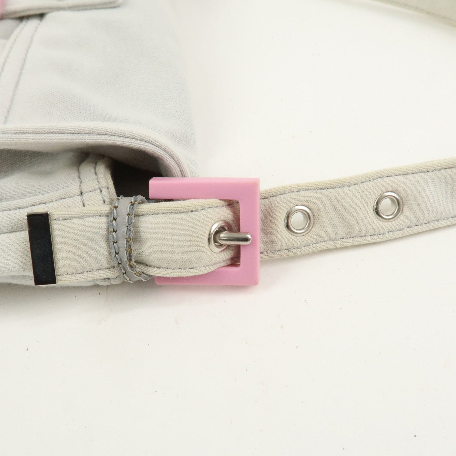 FENDI Mamma Baguette Cotton Shoulder Bag Hand Bag Gray Pink