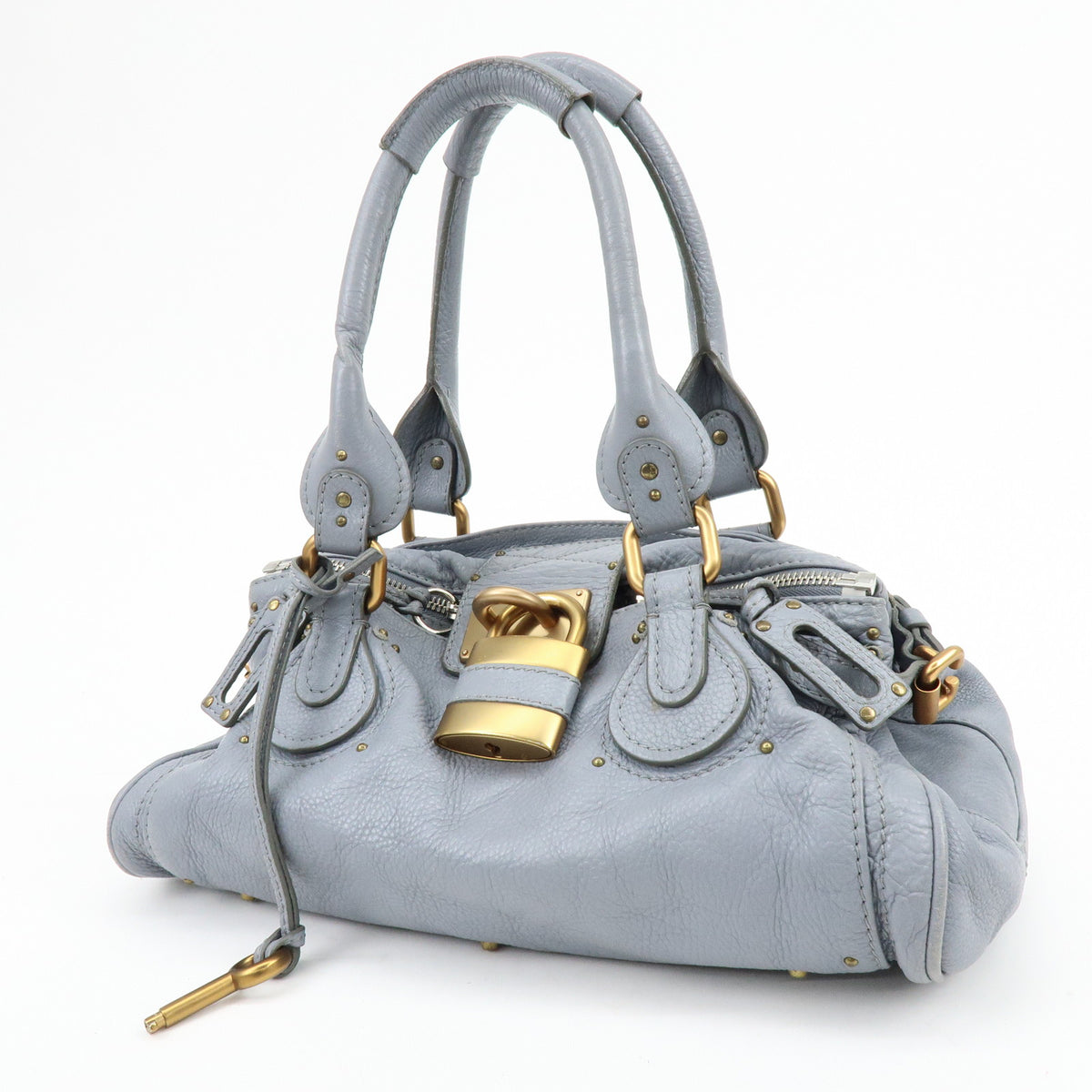 Chloe Paddington Leather Hand Bag Shoulder Bag Boston Bag Gray
