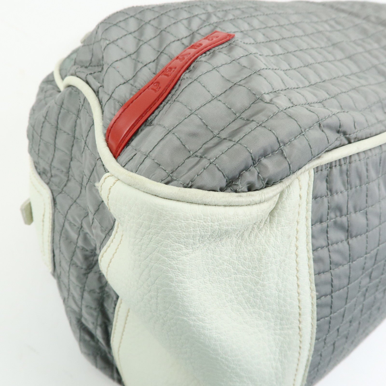 PRADA Sports Nylon Leather Boston Bag Hand Bag Gray Irvory