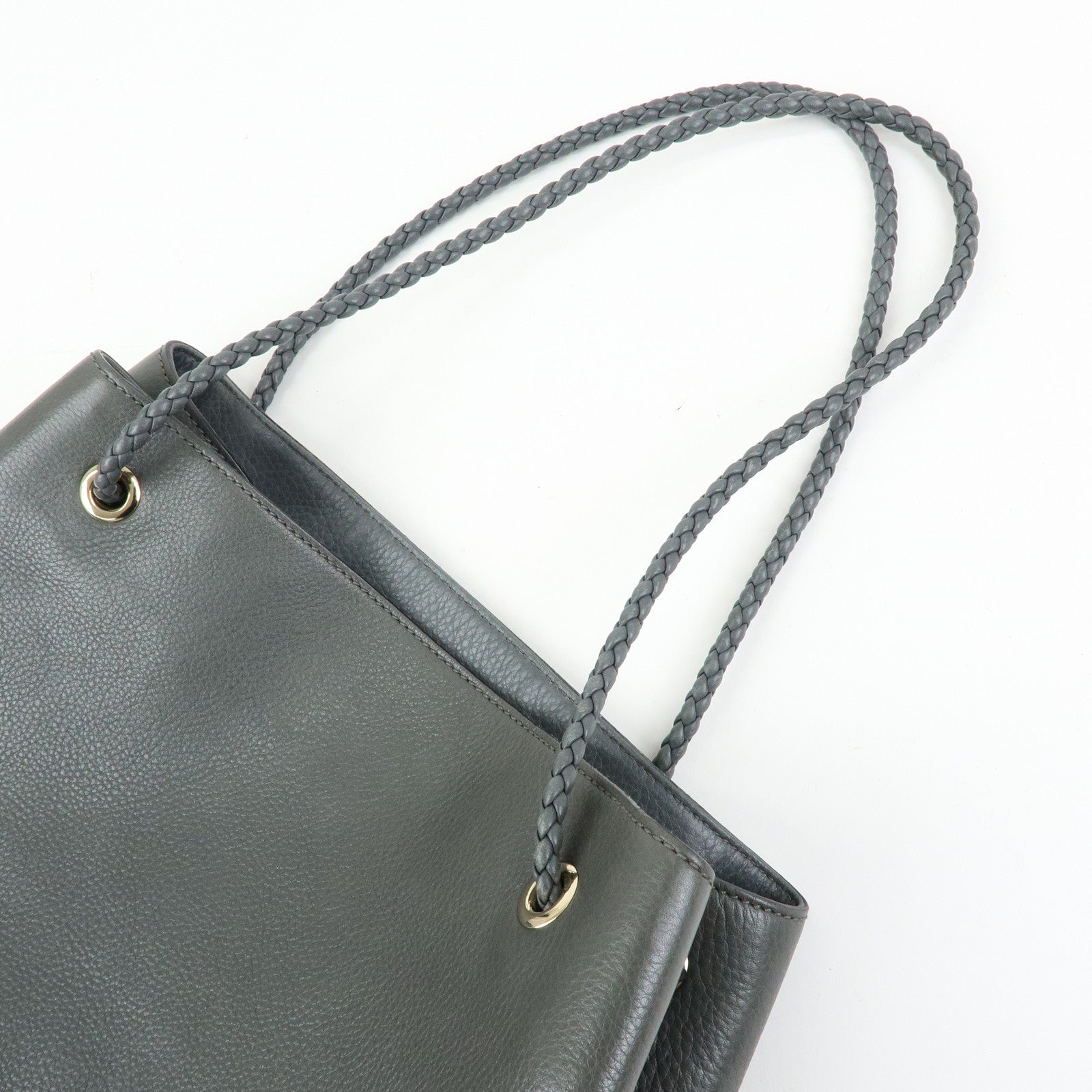 GUCCI Logo Leather Tote Bag Shoulder Bag Gray 380118