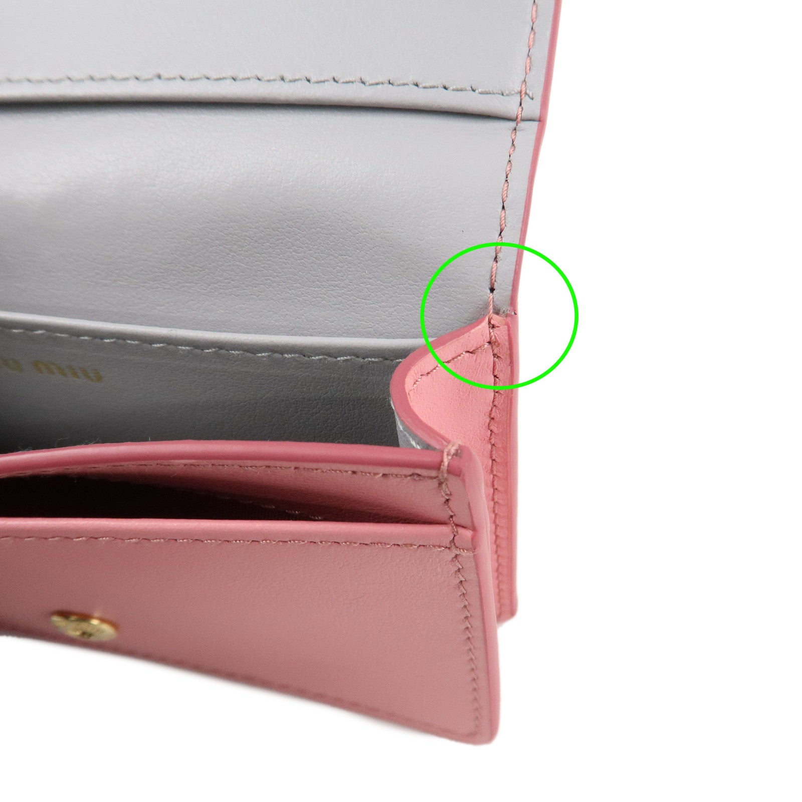 MIU MIU Leather Ribbon Bifold Card Case Pink Gray 5MBC011 Used