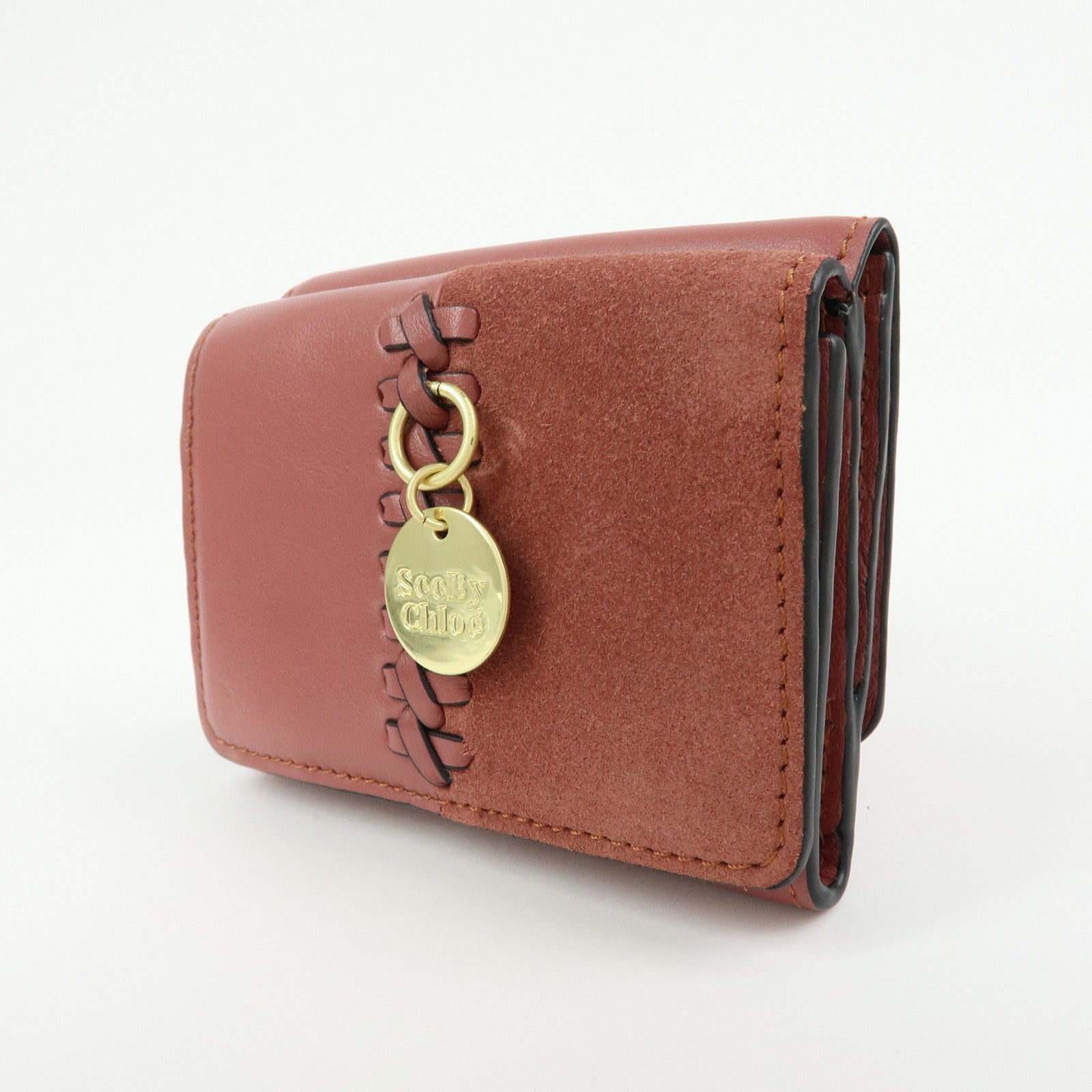 Chloe See By Chloe Leather Suede Compact Trifold Wallet Dusty Pink