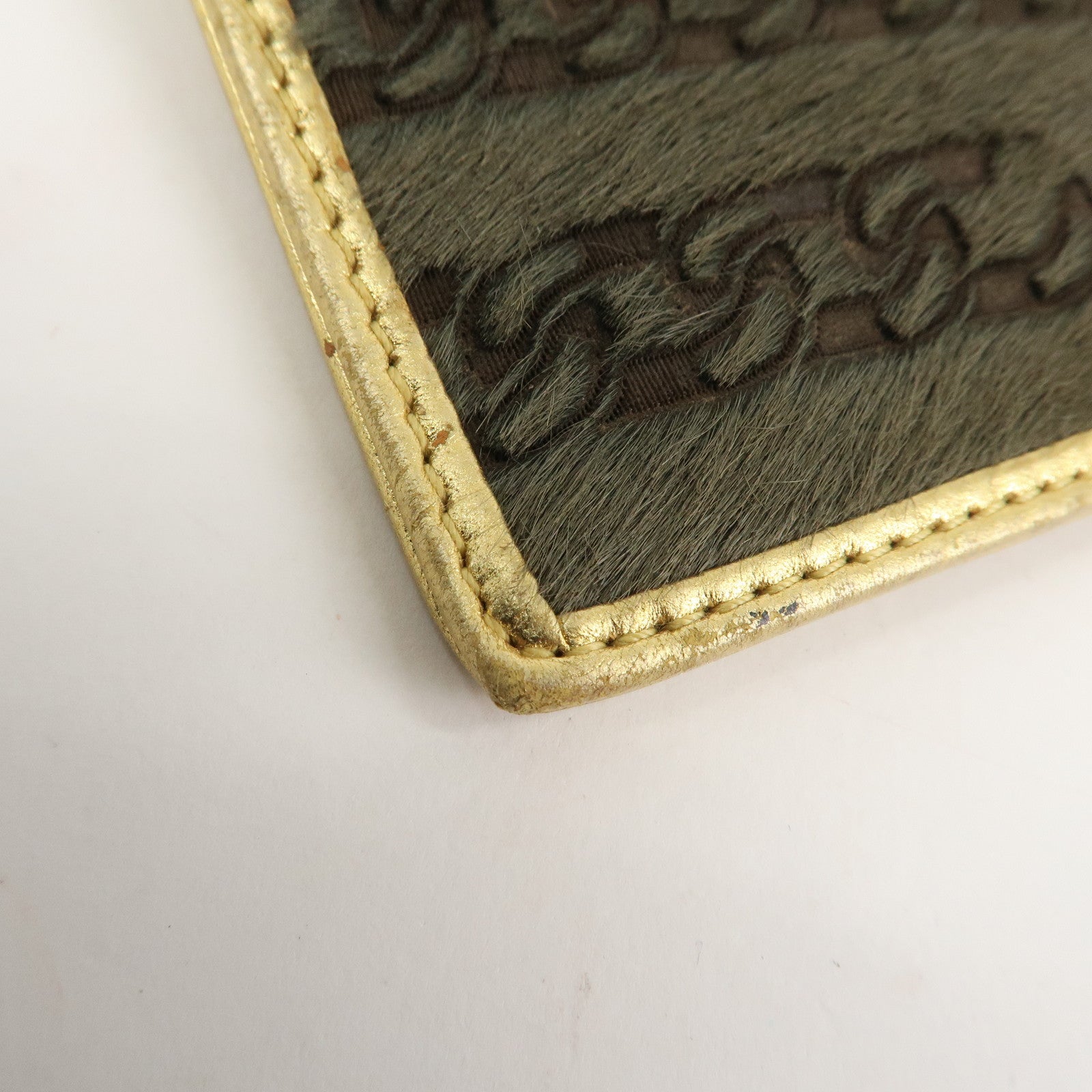 CHANEL Leather Unborn Calf Coin Case Gold Khaki Used