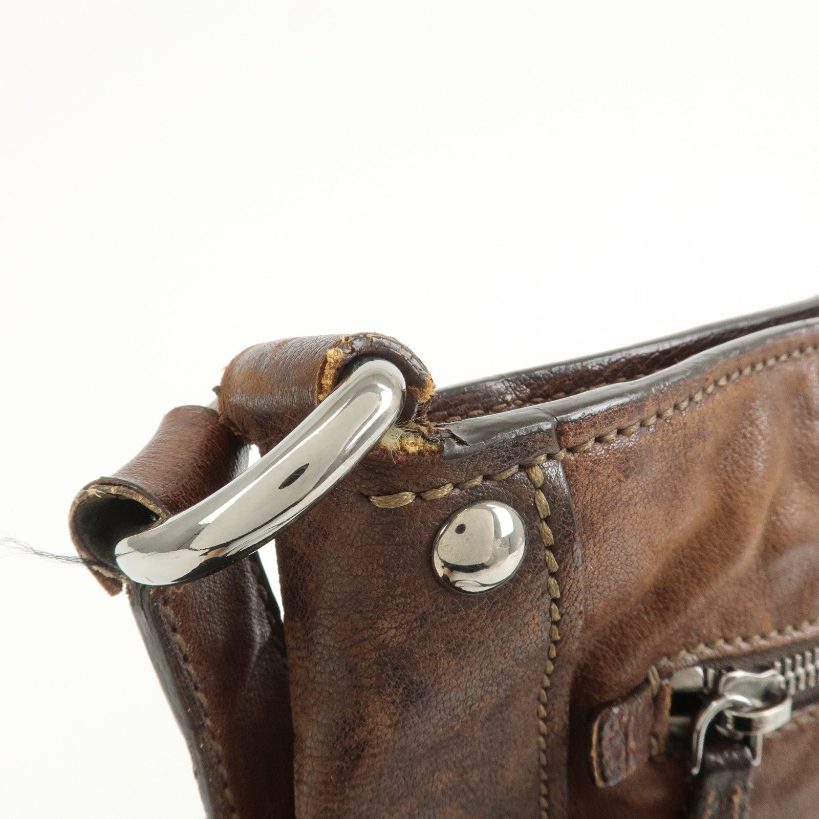 MIU MIU Logo Leather Shoulder Bag Crossbody Bag Brown