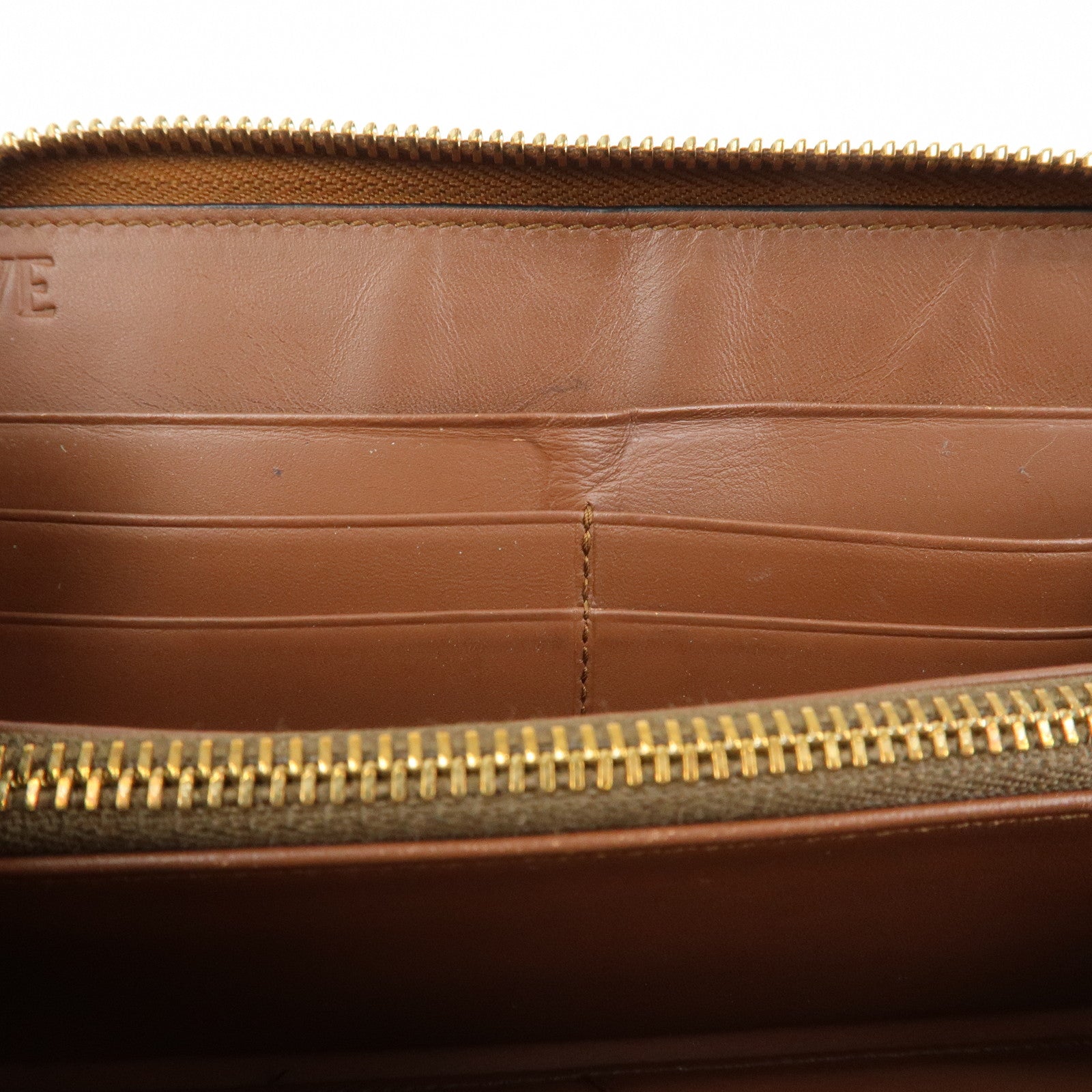 LOEWE Anagram Leather Round Zippy Wallet Long Wallet Camel