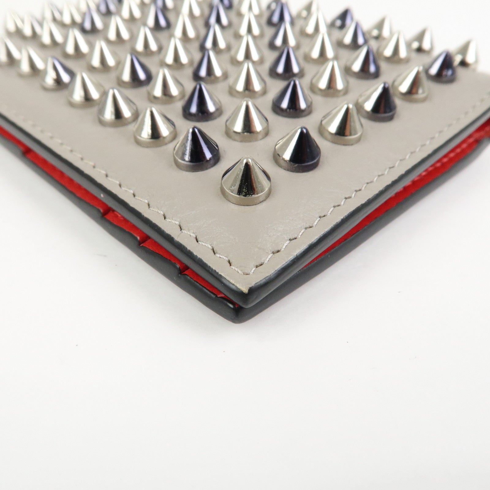 Christian Louboutin Leather Card Case Card Holder Studs Gray