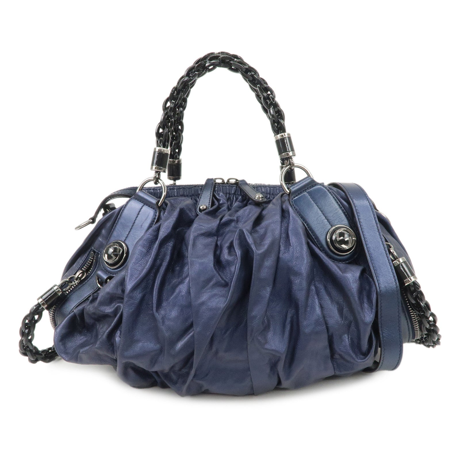 GUCCI Galaxy Leather 2 Way Chain Boston Bag Metallic Blue 228838 Used