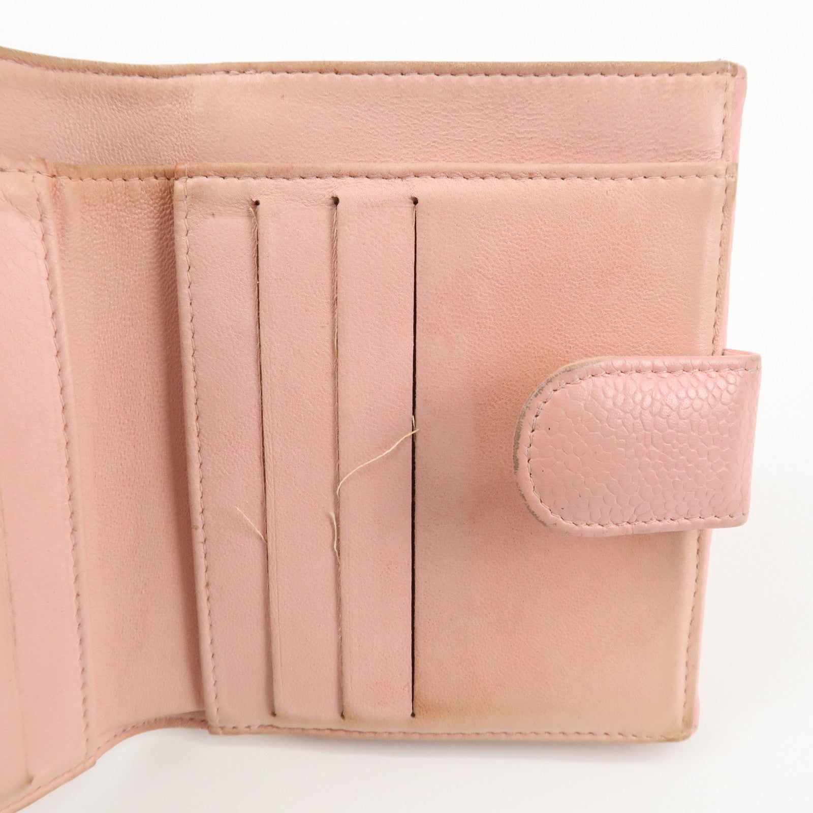 CHANEL COCO Mark Caviarskin Double Hook Wallet Pink A13496 Used