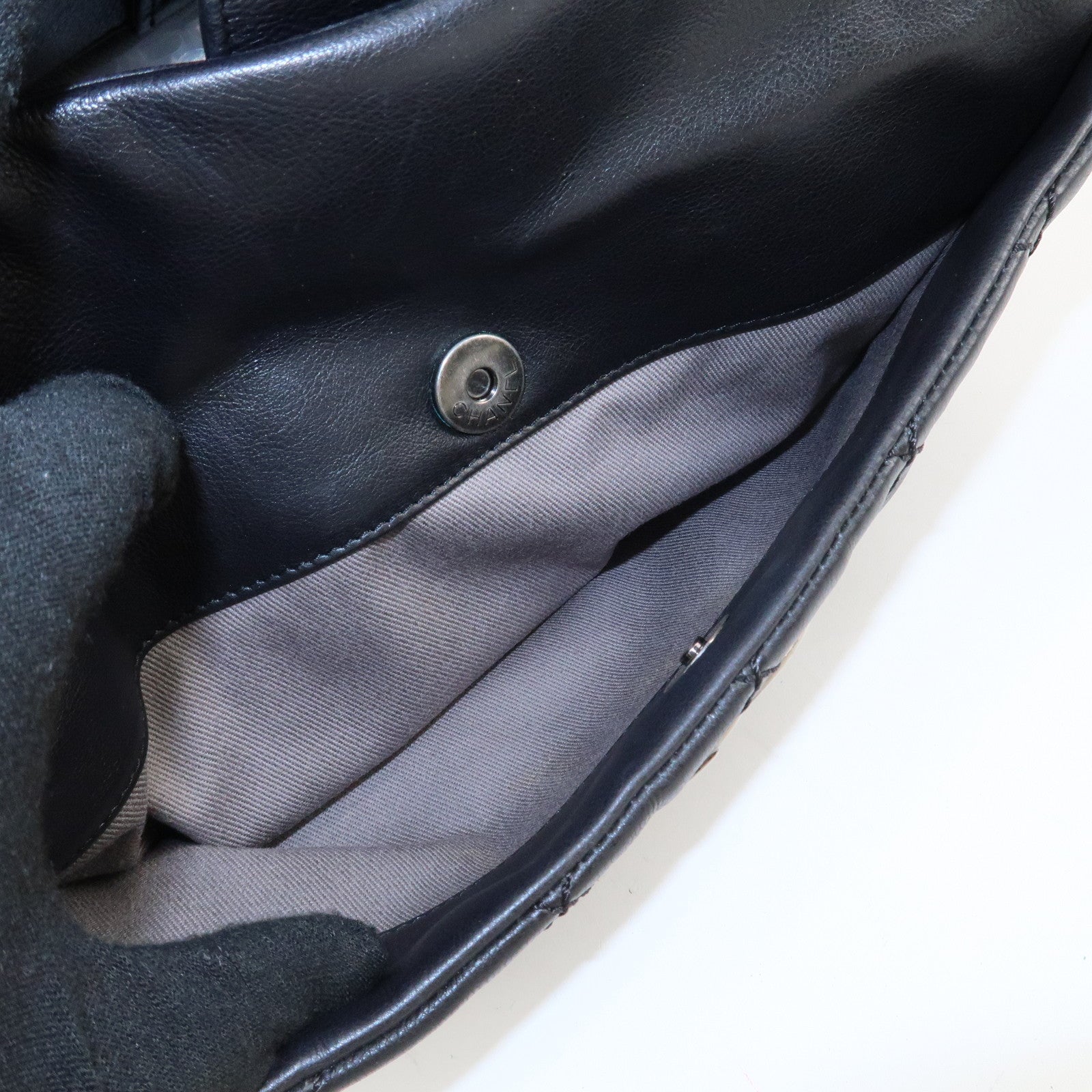 CHANEL COCO Mark Wild Stich Leather Chain Shoulder Bag Black Used