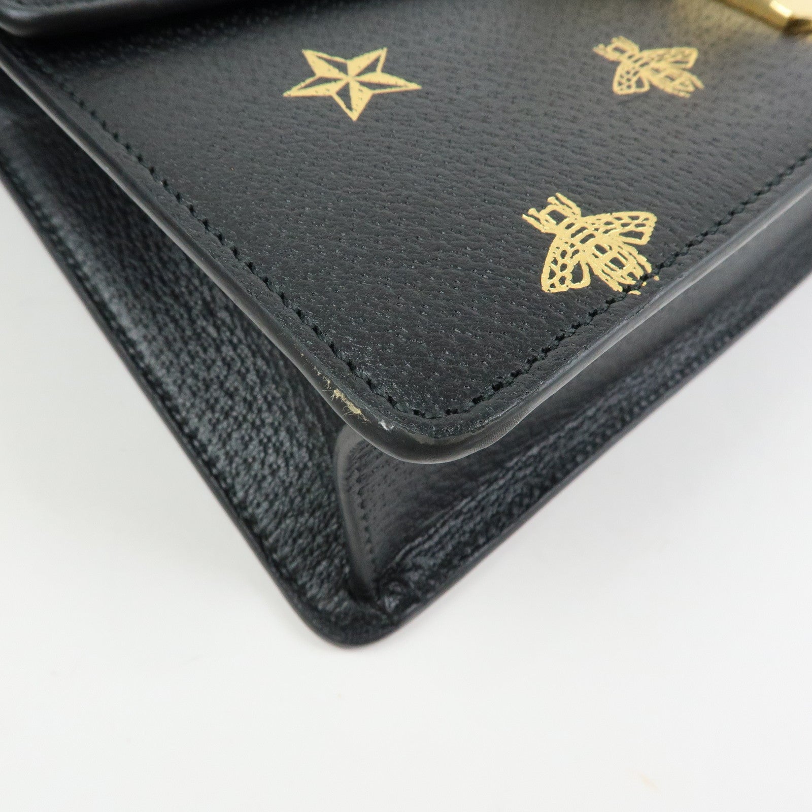 GUCCI Sylvie Sherry Leather Shoulder Bag Black Bee & Star 524405