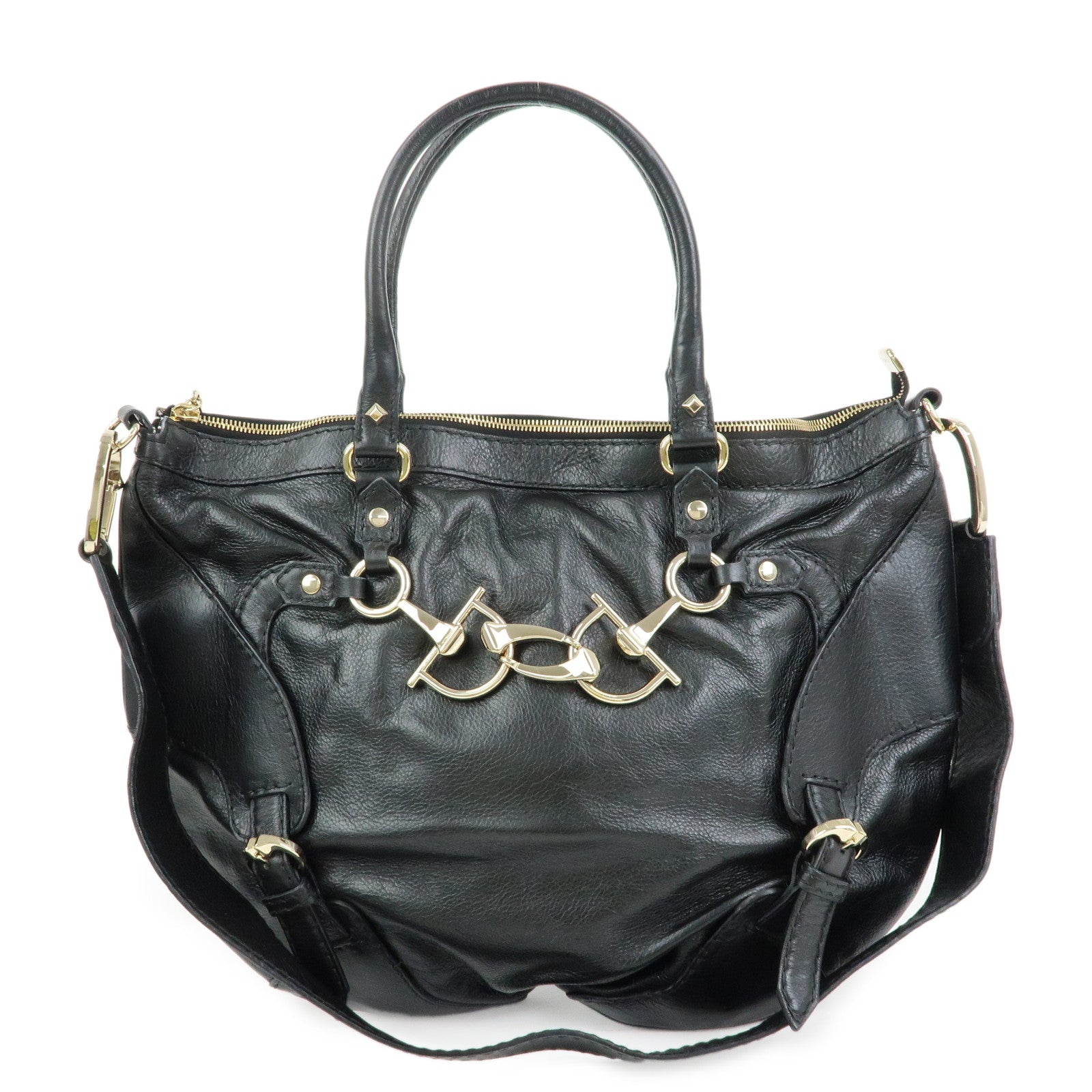 GUCCI Horsebit Leather 2Way Bag Hand Bag Shoulder Bag Black 189888