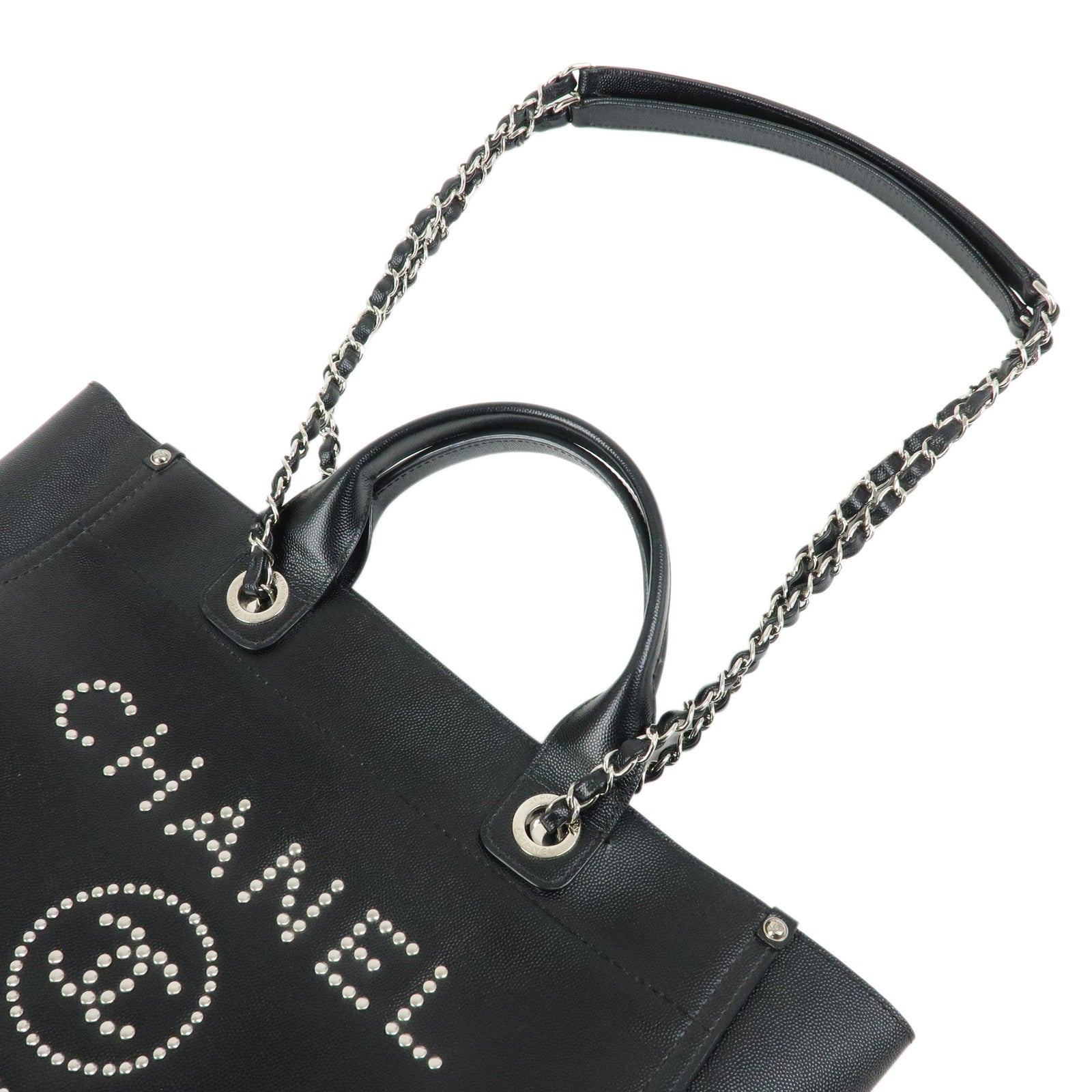 CHANEL Deauville MM Caviarskin 2Way Bag Shoulder Bag Black A57069