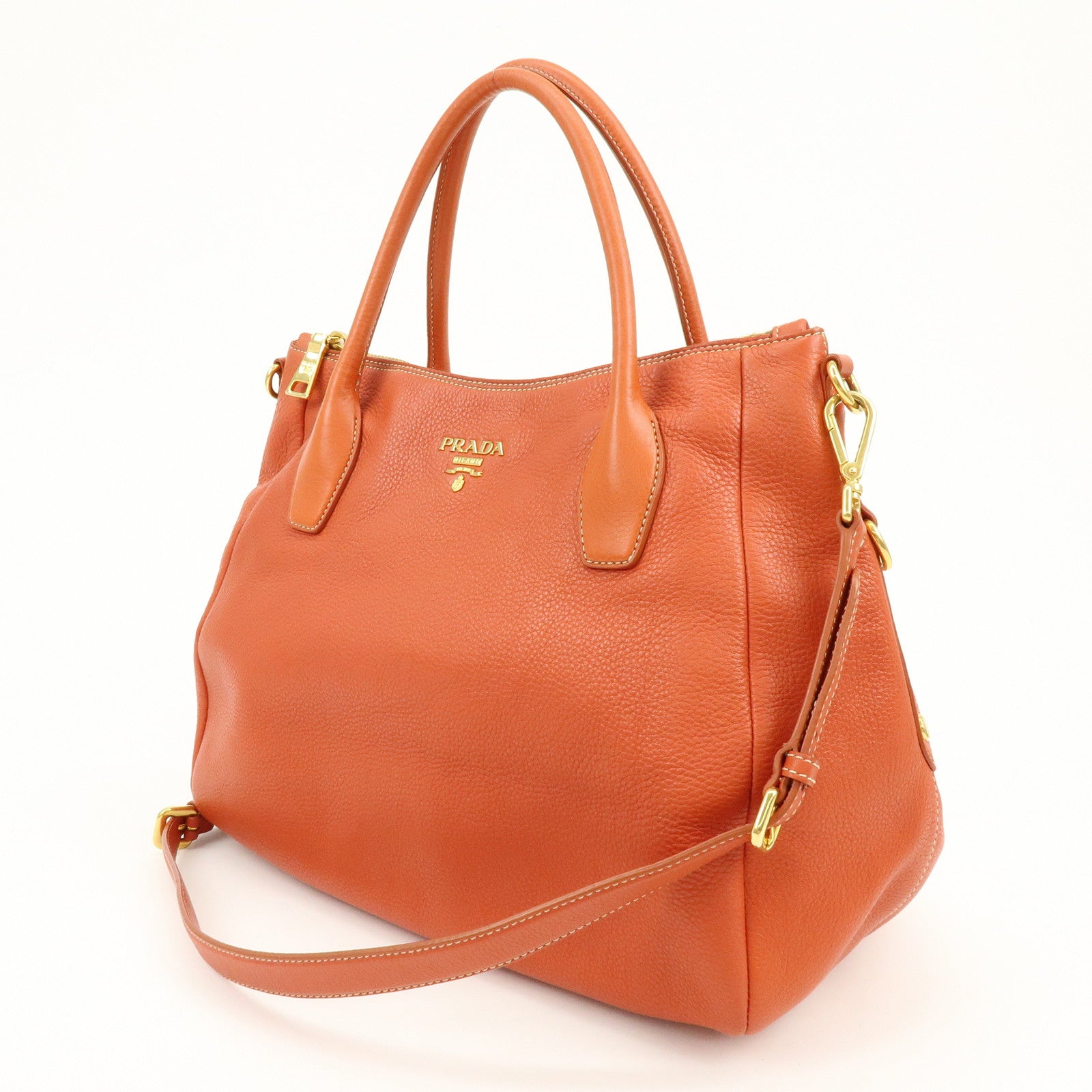 PRADA Logo Leather 2Way Bag Hand Bag Shoulder Bag Orange