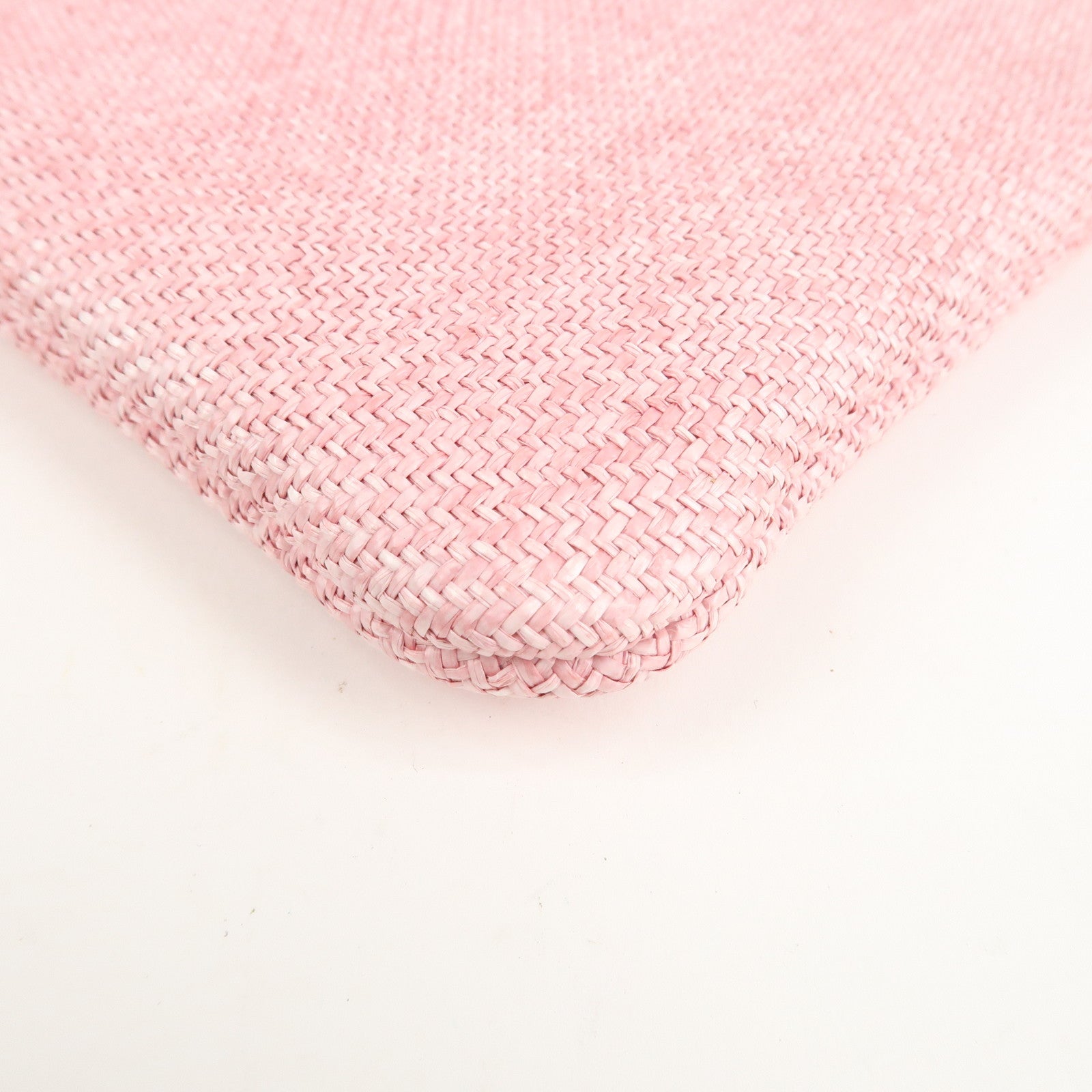 CHANEL Deauville Straw Clutch Bag Pouch Pink Red