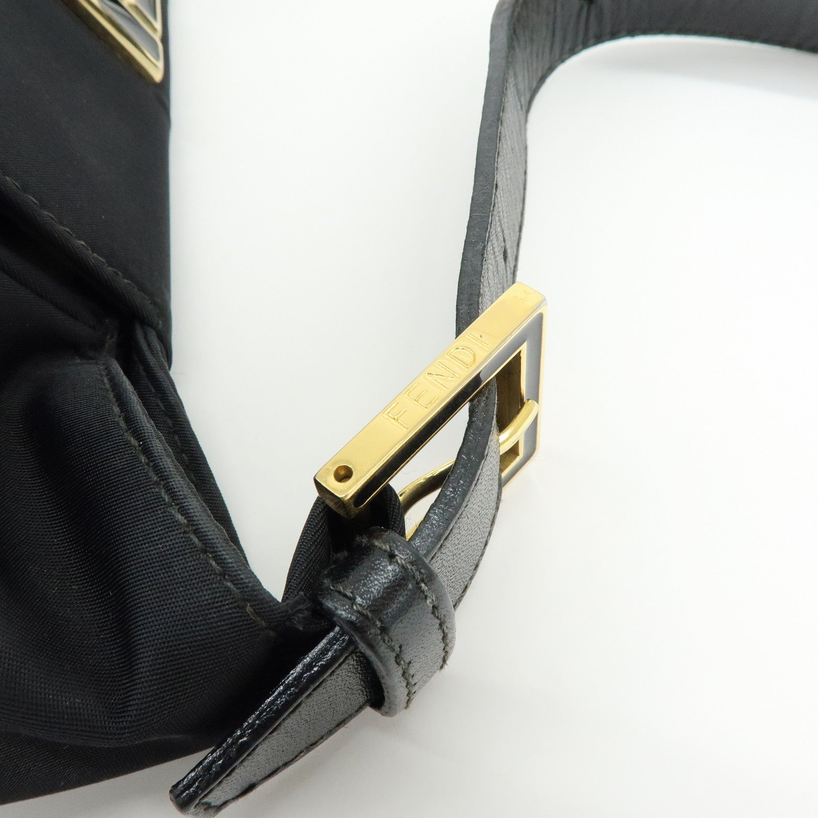 FENDI Nylon Leather Hand Bag Shoulder Bag Black 15333