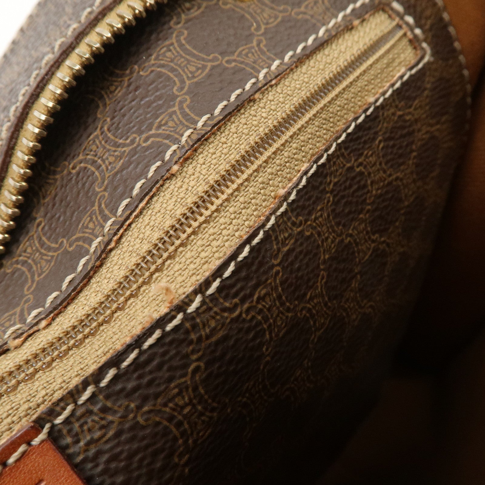 CELINE Macadam PVC Coating Canvas Tote Bag Shoulder Bag Brown