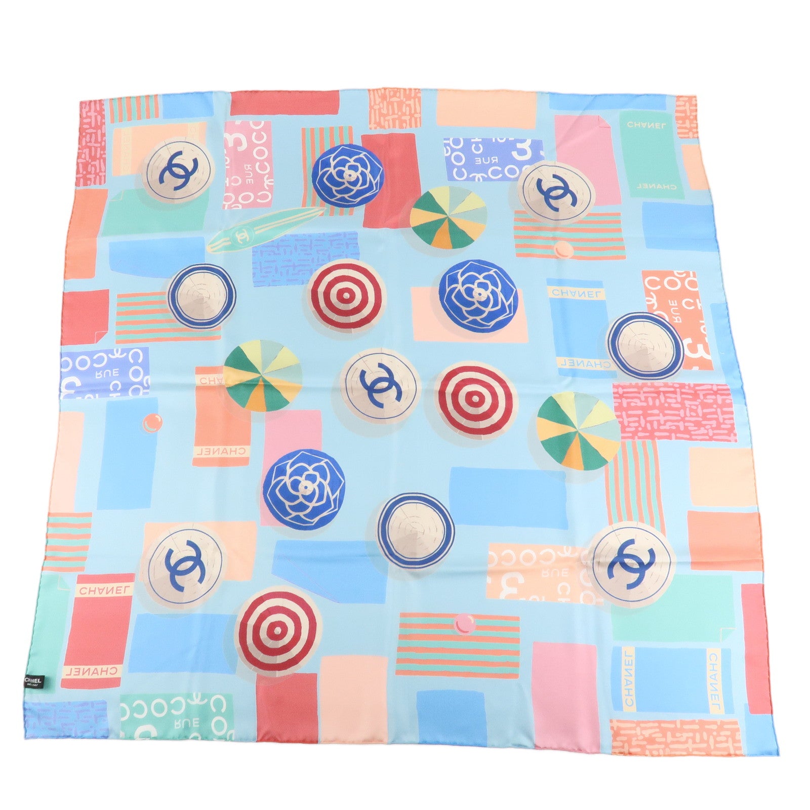 CHANEL COCO Mark Silk 100% Scarf Multi Color Used