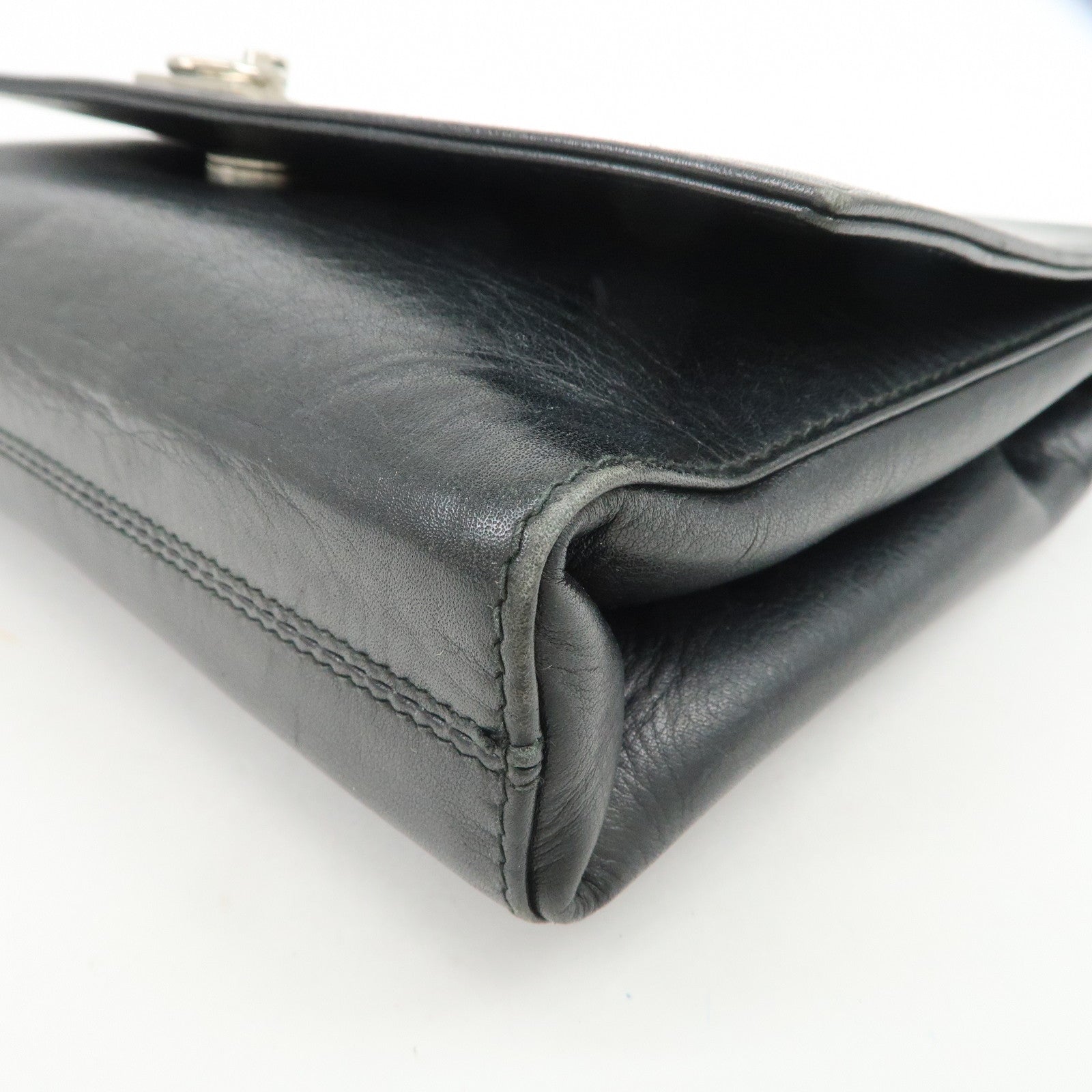 CELINE Logo Leather 2Way Bag Shoulder Bag Clutch Bag Black