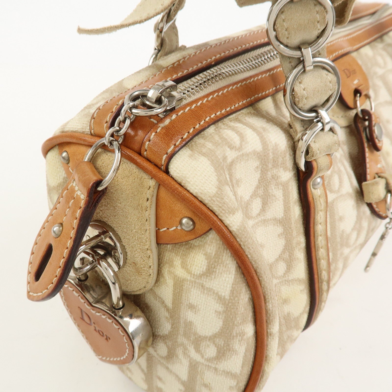 Christian Dior Romantic Trotter PVC Leather Hand Bag Beige