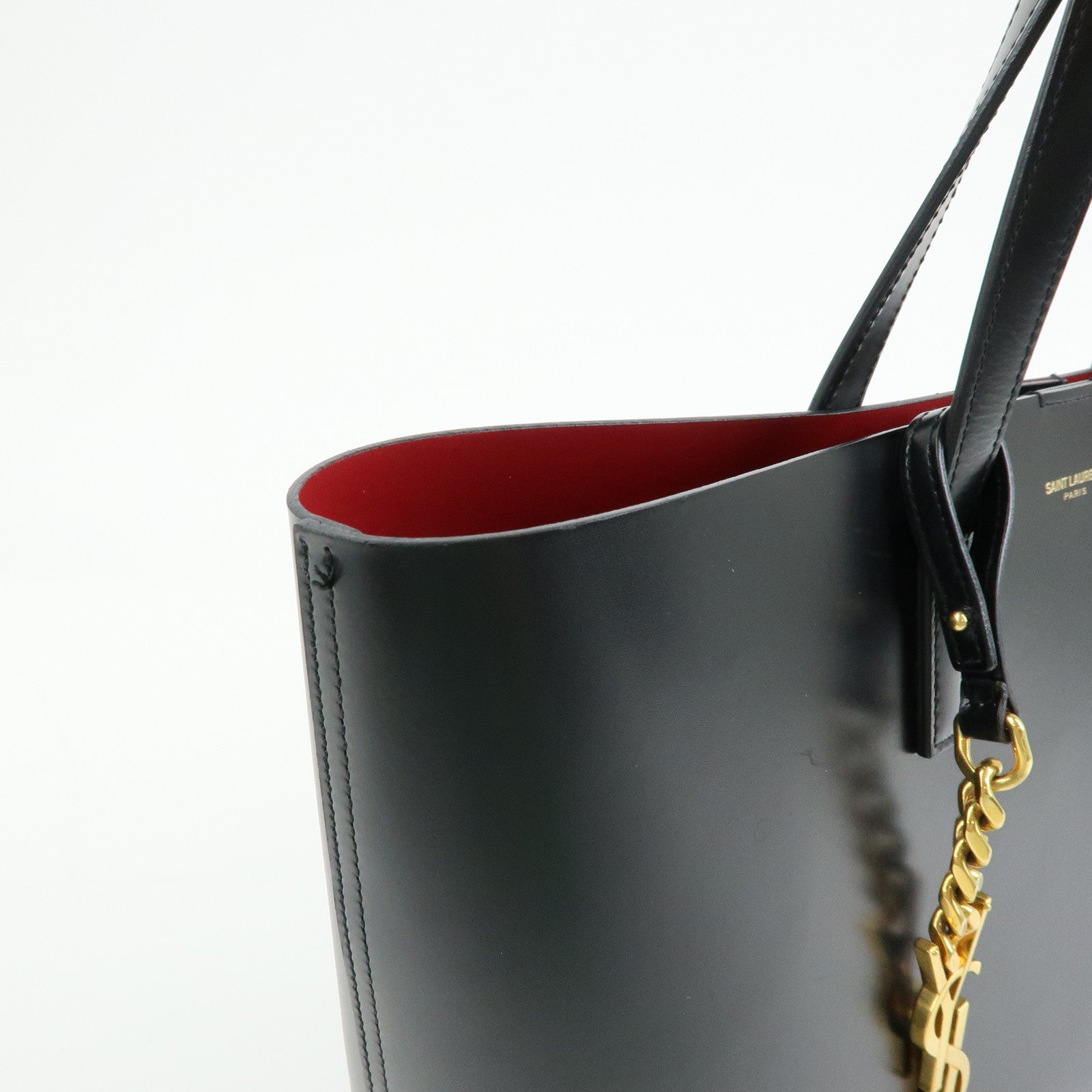 SAINT LAURENT PARIS Cassandra Leather Tote Hand Bag Black 383357