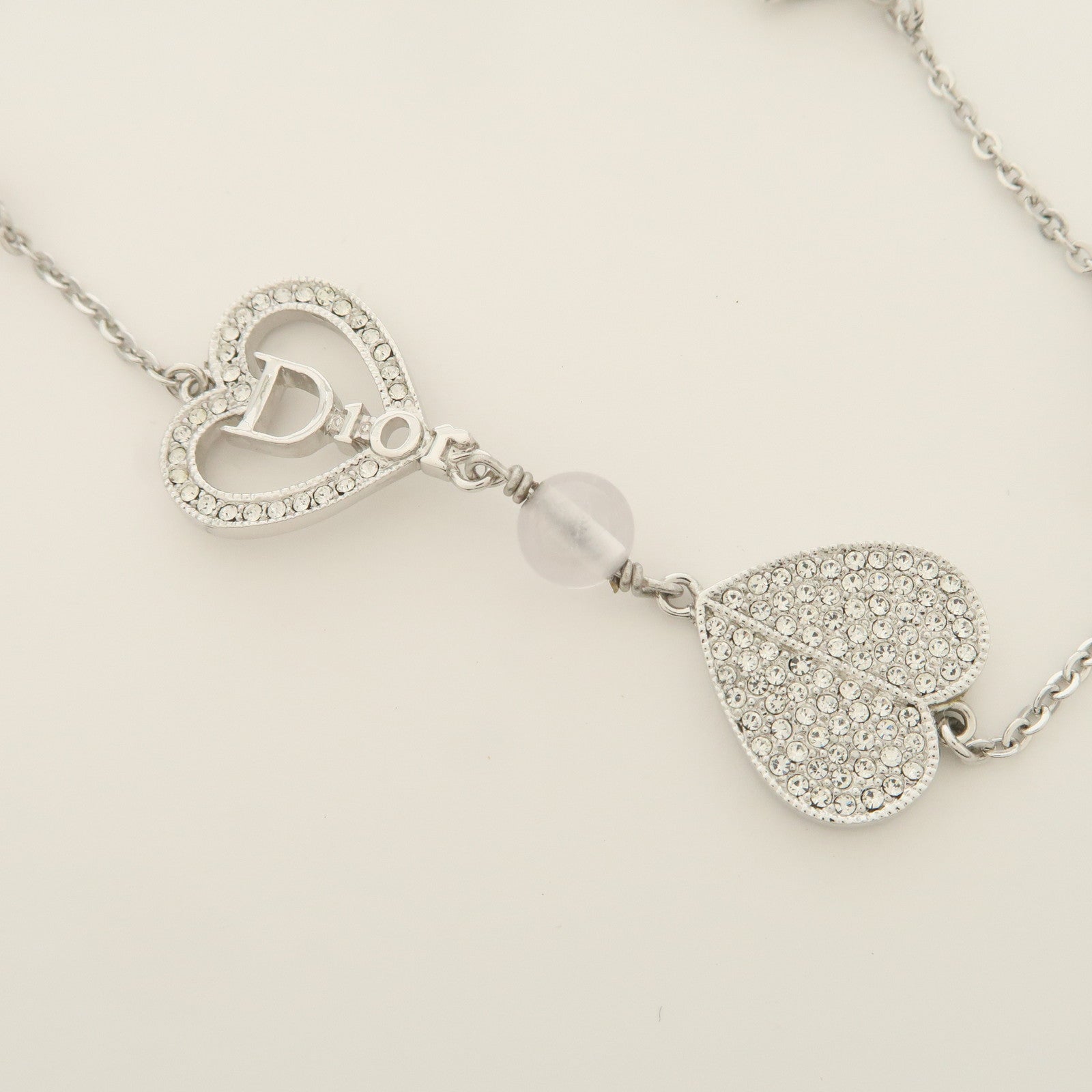 Christian Dior Logo Heart Metal Beads Bracelet Silver