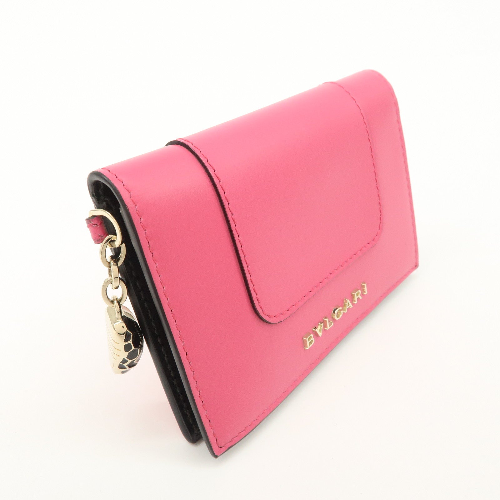 BVLGARI Serpenti Leather Card Case Card Holder Pink