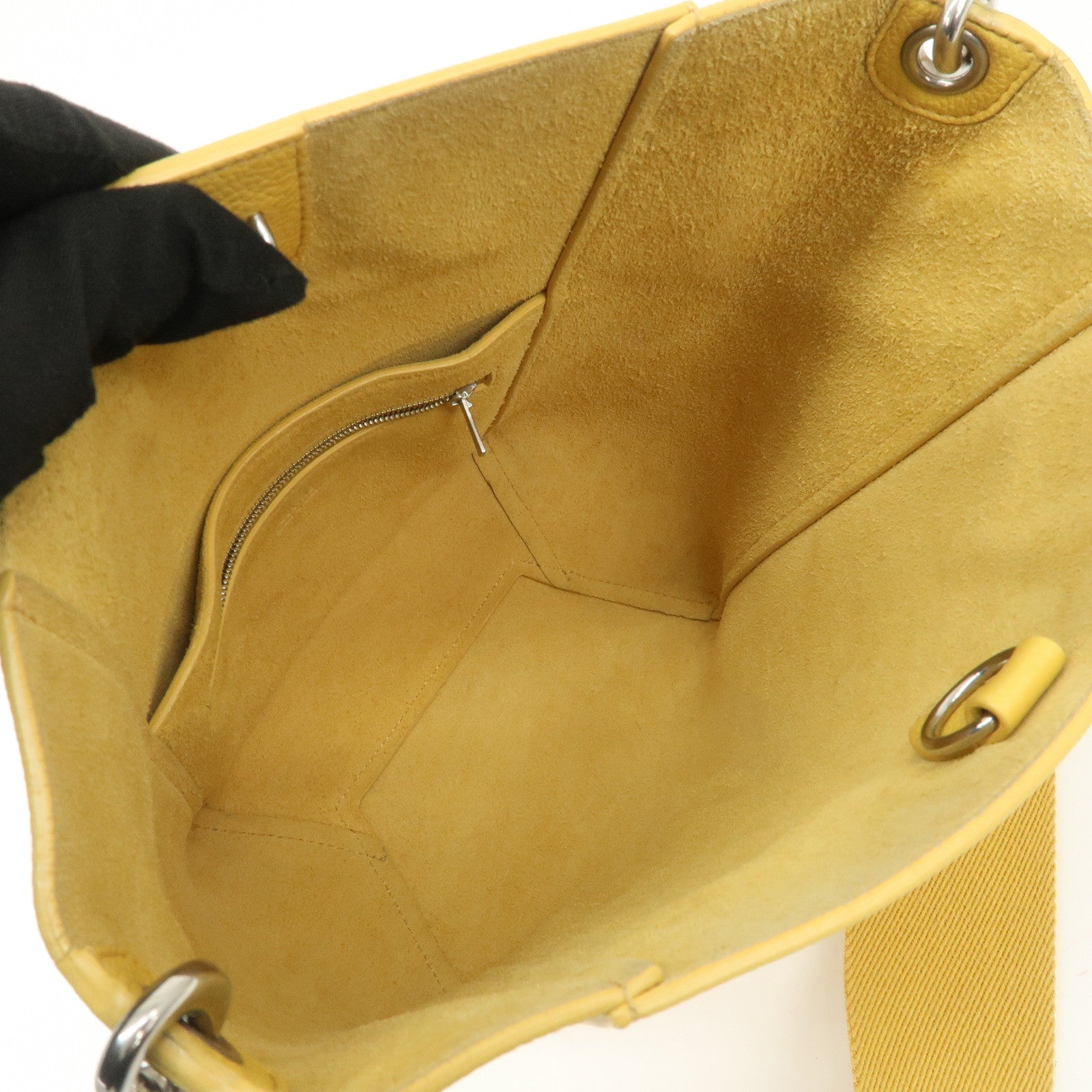 CELINE Leather Sangle Bucket Shoulder Bag Hand Bag Yellow