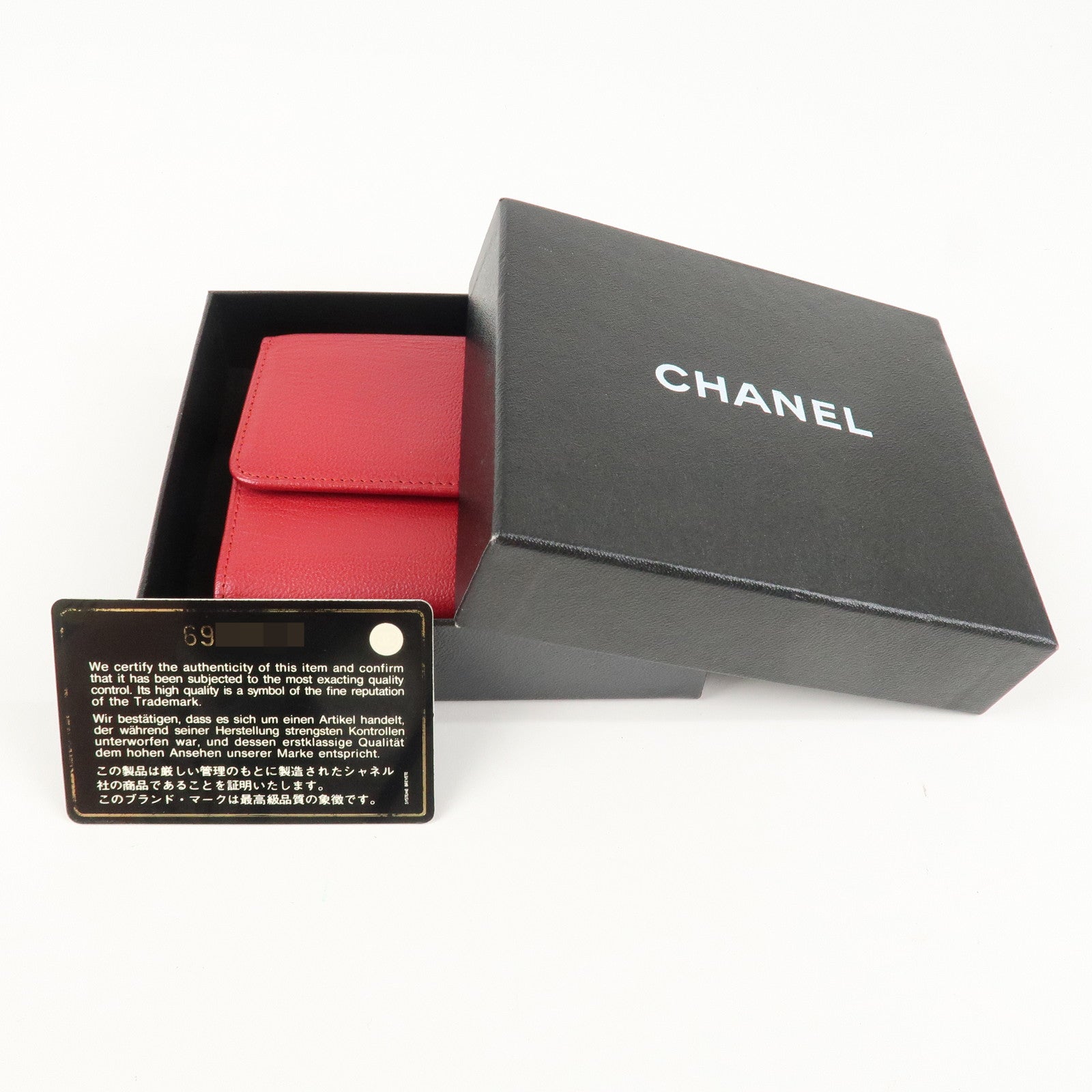 CHANEL COCO Mark Leather Tri-Fold Compact Wallet Red A13456 Used