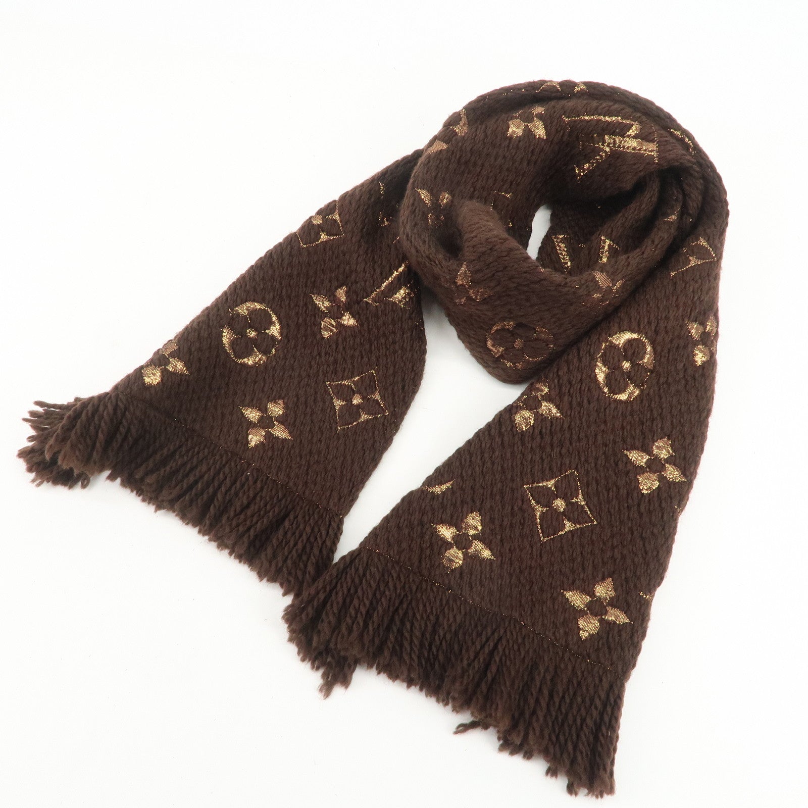 Louis Vuitton Echarpe Logomania Shine Wool Silk Scarf Brown M71383